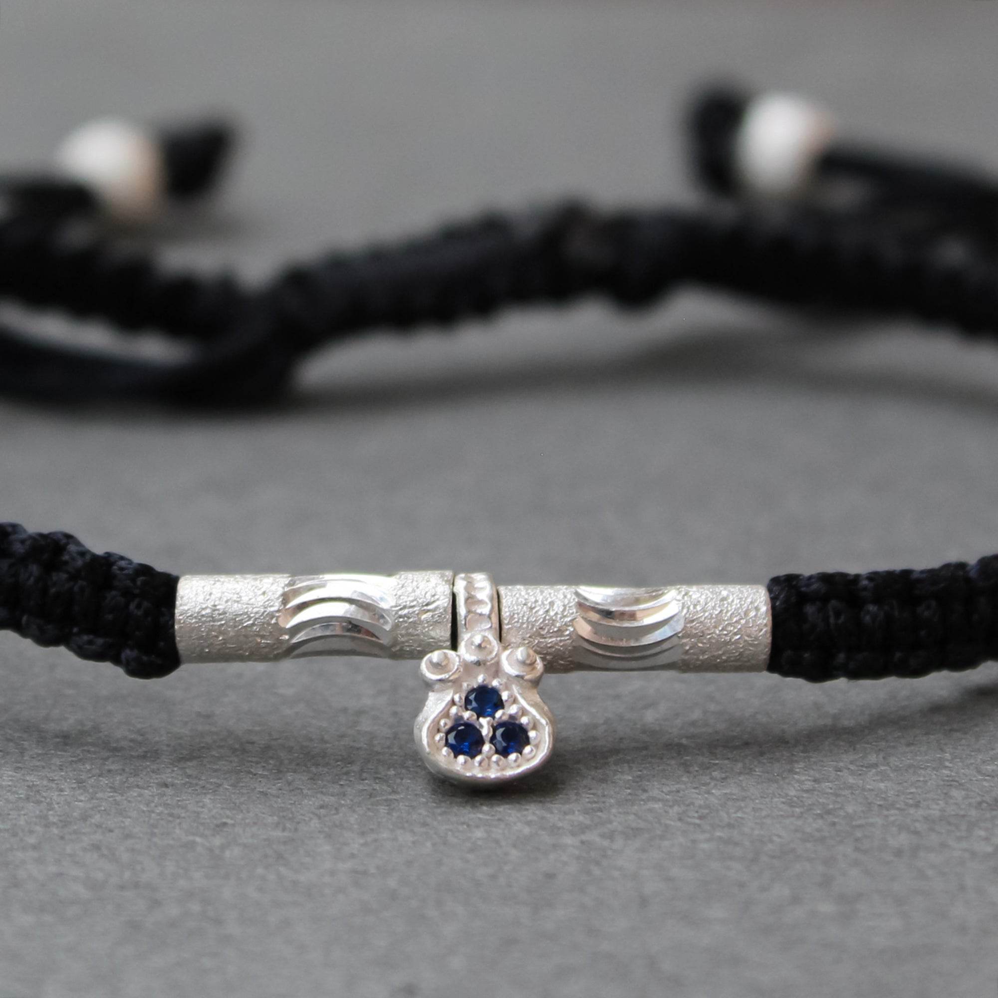 Bohemian 925 Silver Adjustable Anklet with Blue Gemstone Pendant - BeAbhika.com