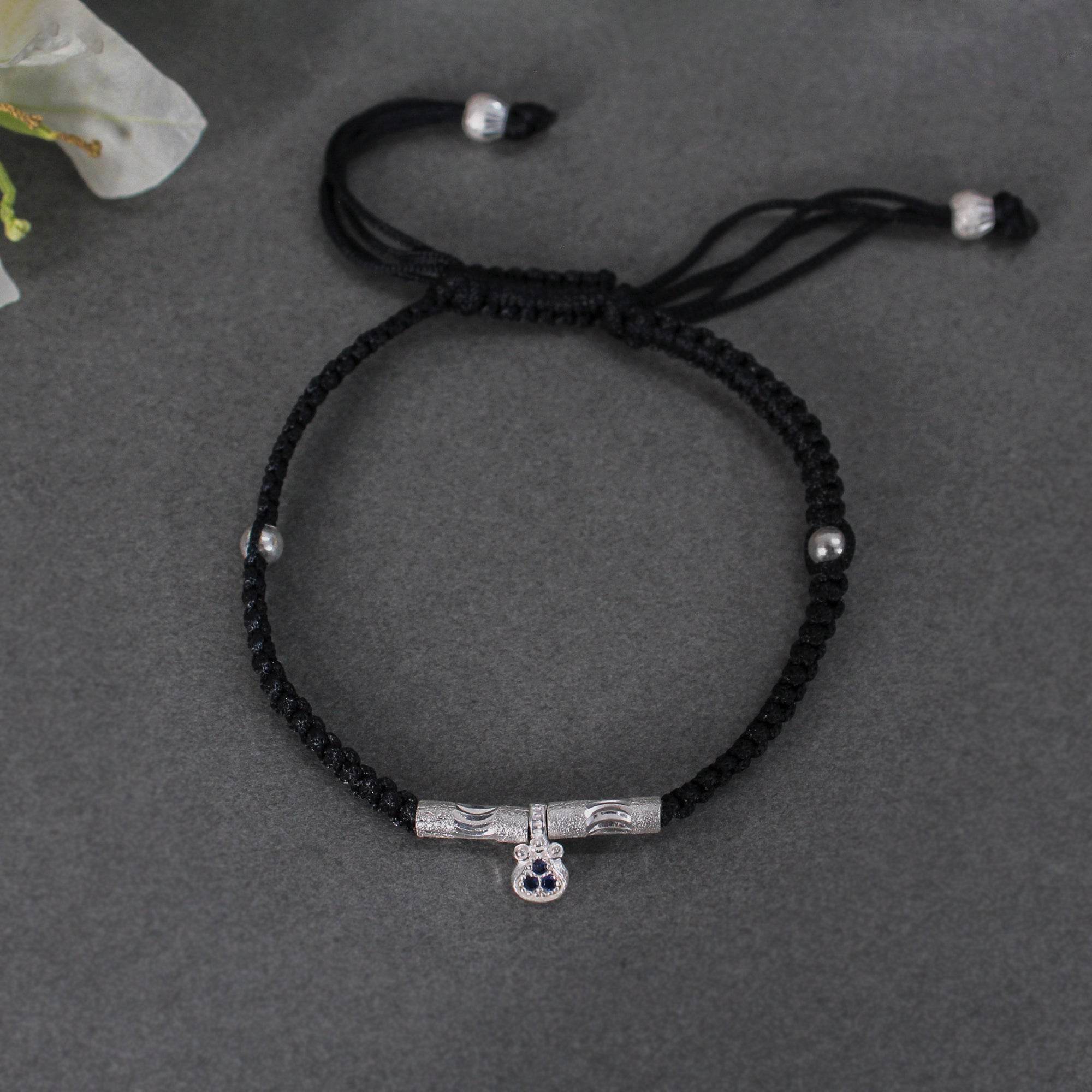 Bohemian 925 Silver Adjustable Anklet with Blue Gemstone Pendant - BeAbhika.com