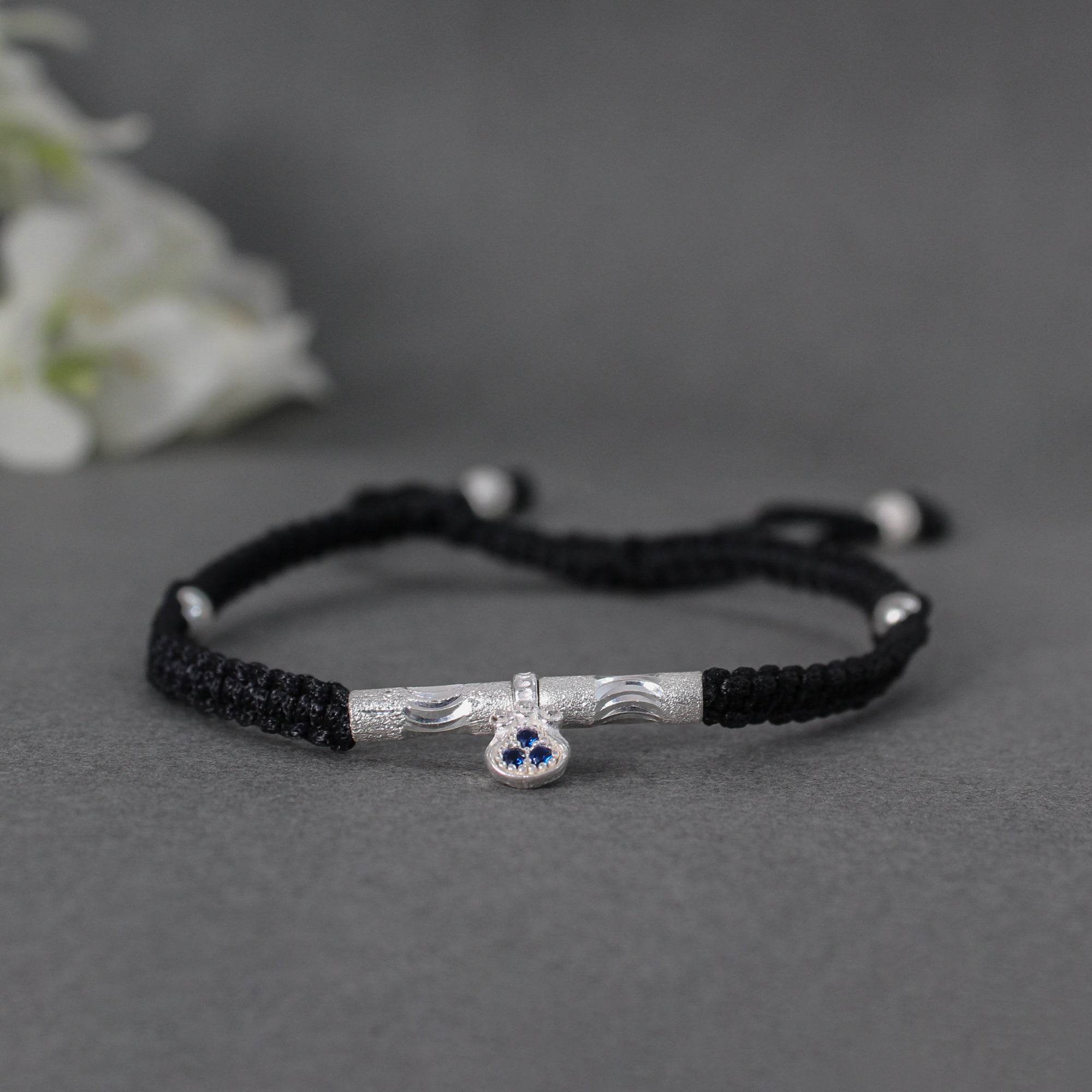 Bohemian 925 Silver Adjustable Anklet with Blue Gemstone Pendant - BeAbhika.com