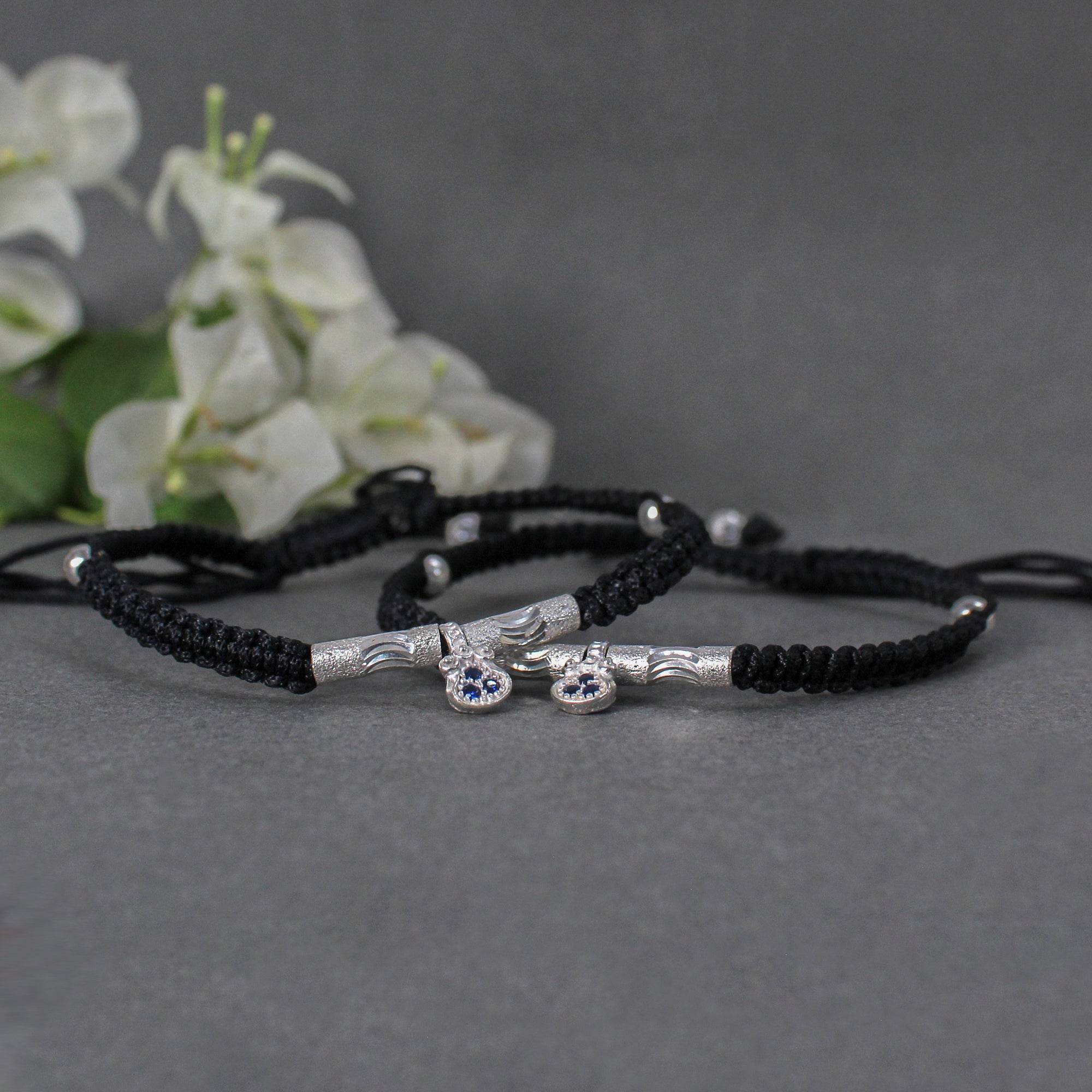 Bohemian 925 Silver Adjustable Anklet with Blue Gemstone Pendant - BeAbhika.com