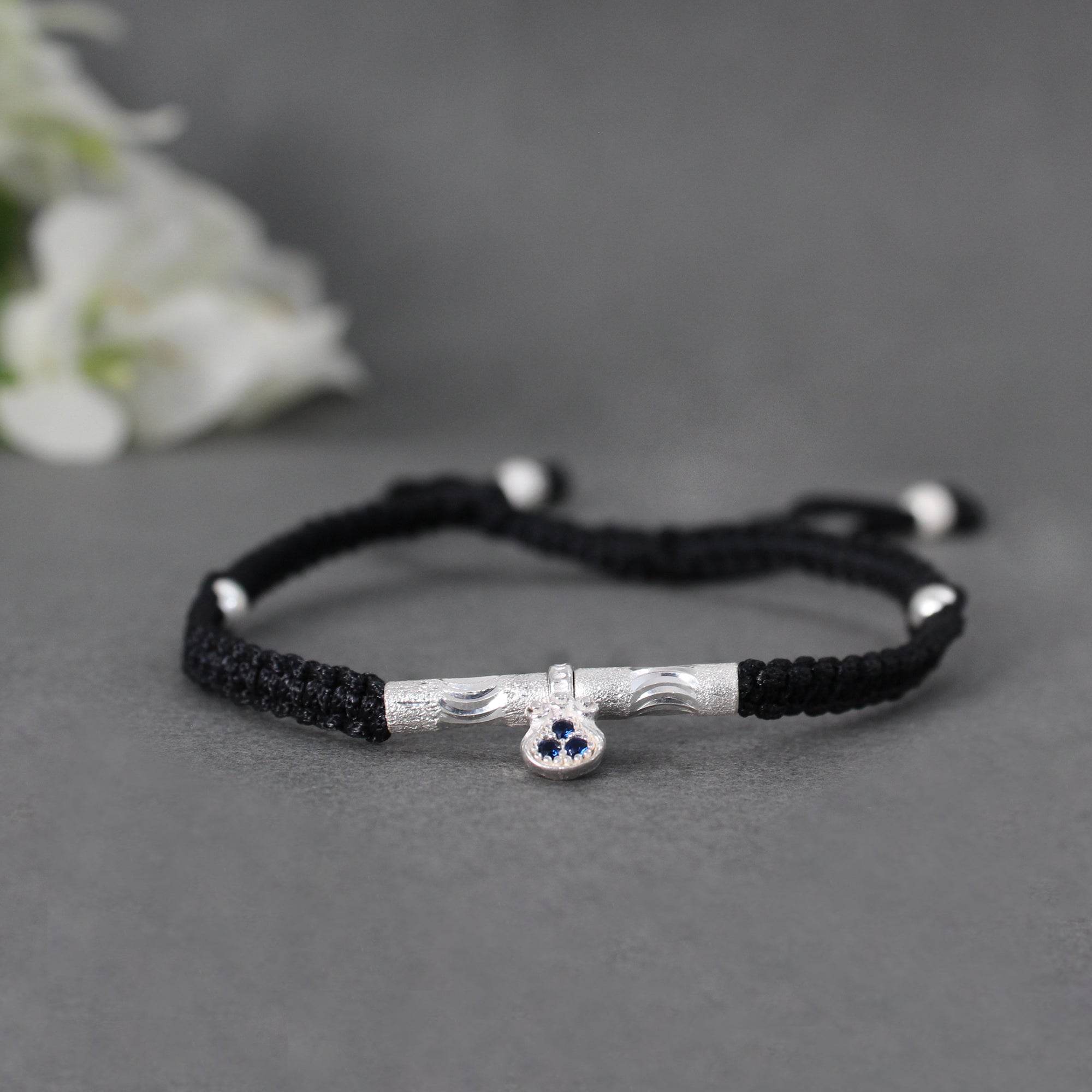 Bohemian 925 Silver Adjustable Anklet with Blue Gemstone Pendant - BeAbhika.com