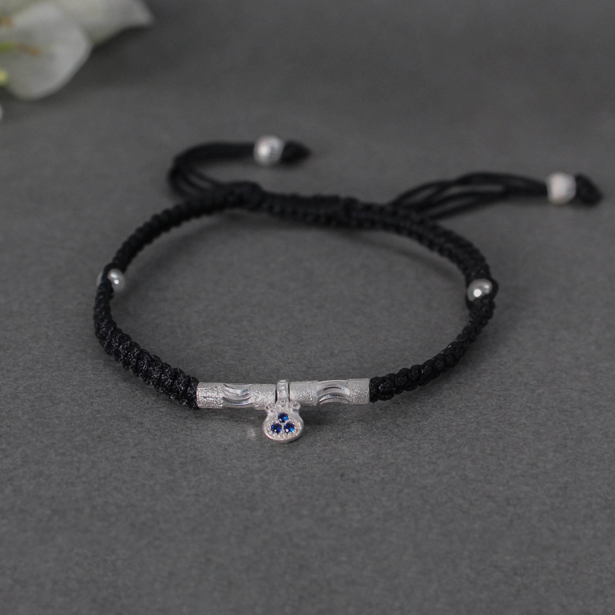 Bohemian 925 Silver Adjustable Anklet with Blue Gemstone Pendant - BeAbhika.com