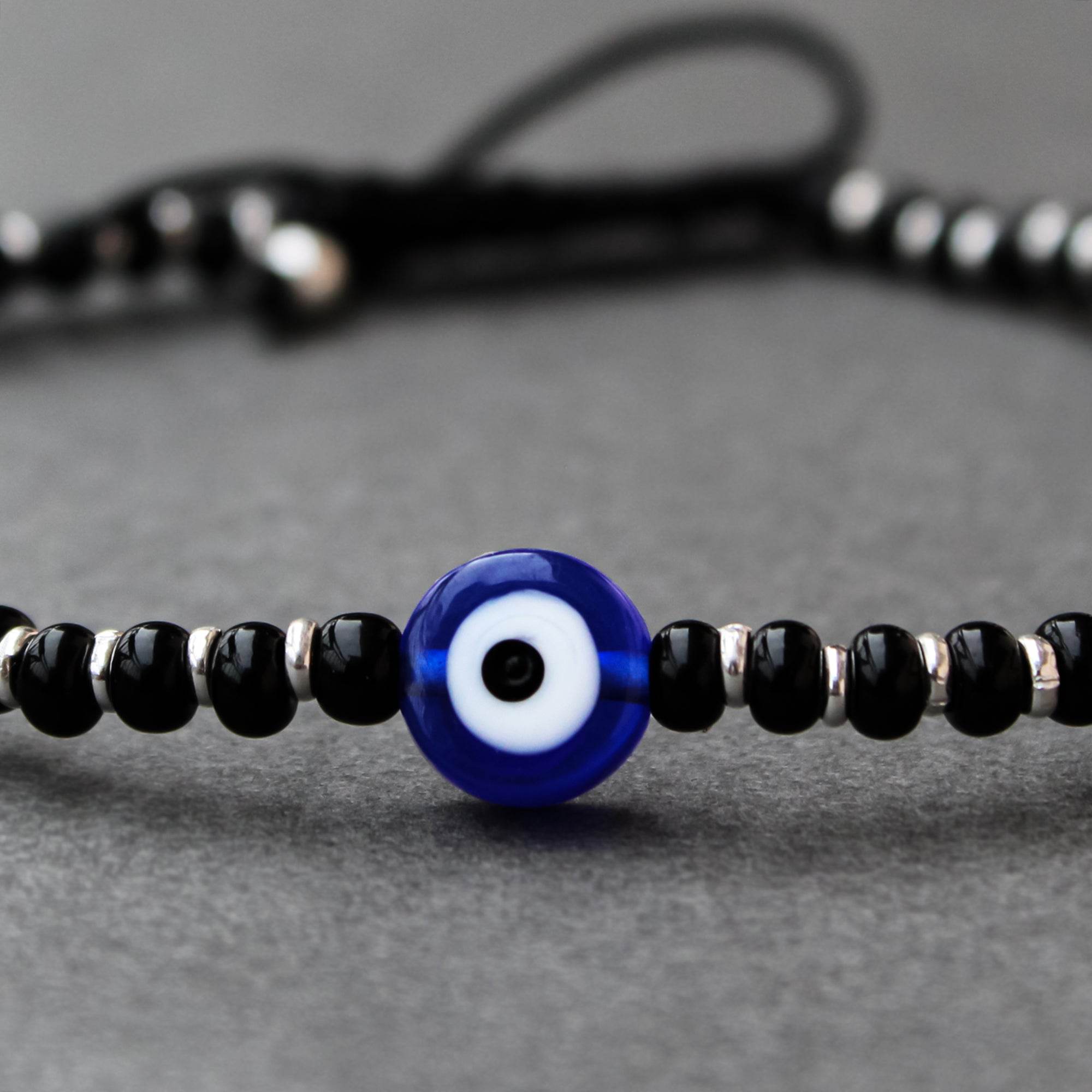 925 Sterling Silver Evil Eye Adjustable Anklets With Black Cord - BeAbhika.com