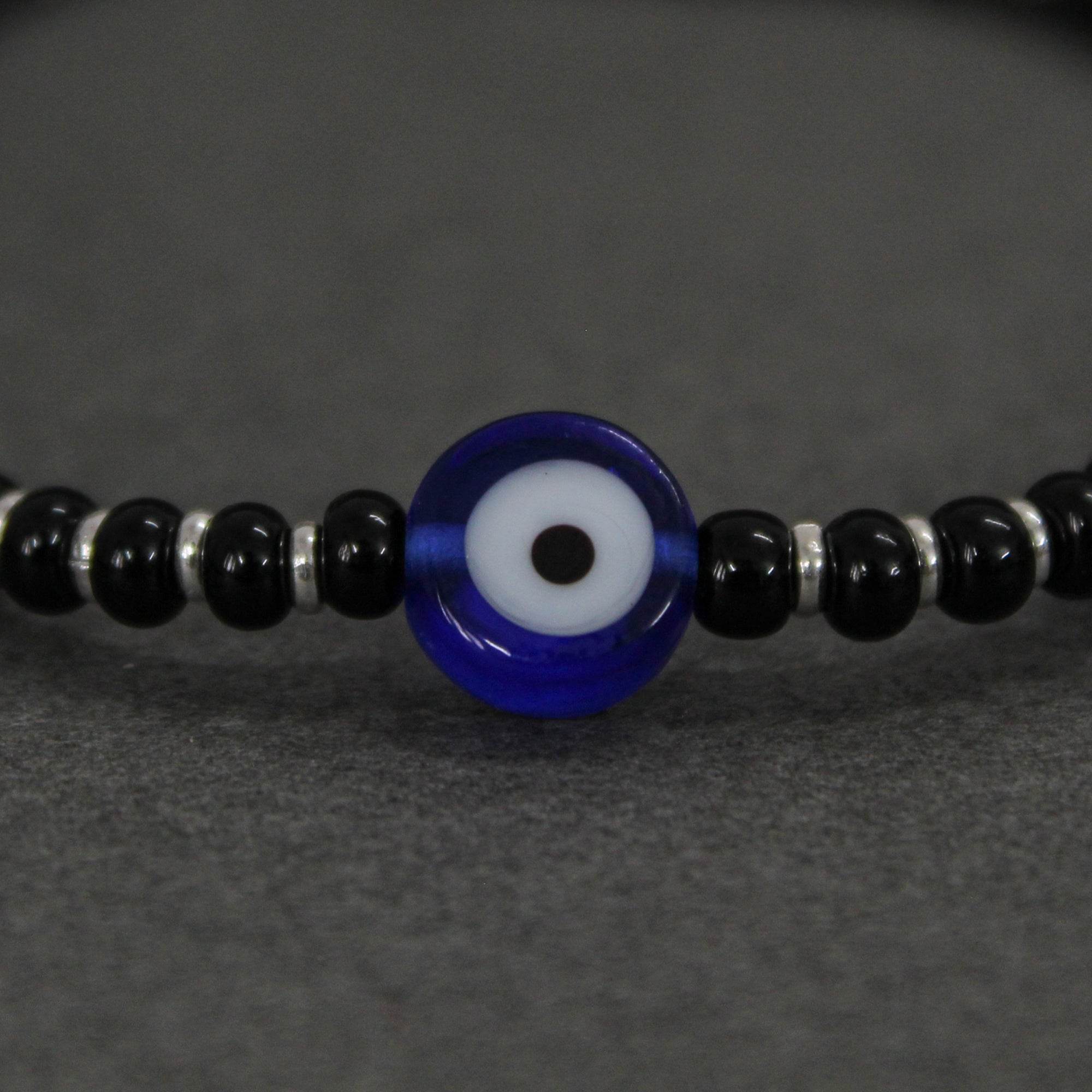 925 Sterling Silver Evil Eye Adjustable Anklets With Black Cord - BeAbhika.com