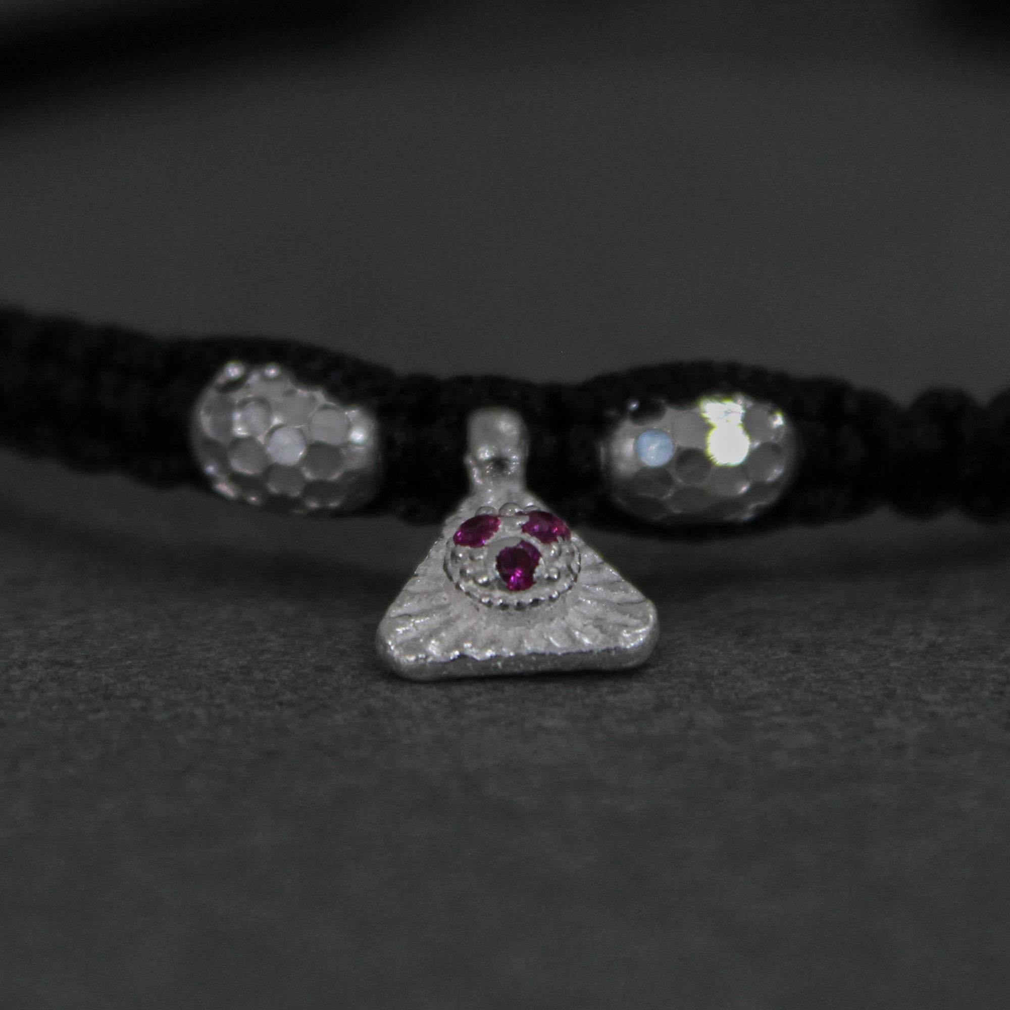 925 Silver Adjustable Anklet with Beaded Cord and Ruby Pendant - BeAbhika.com