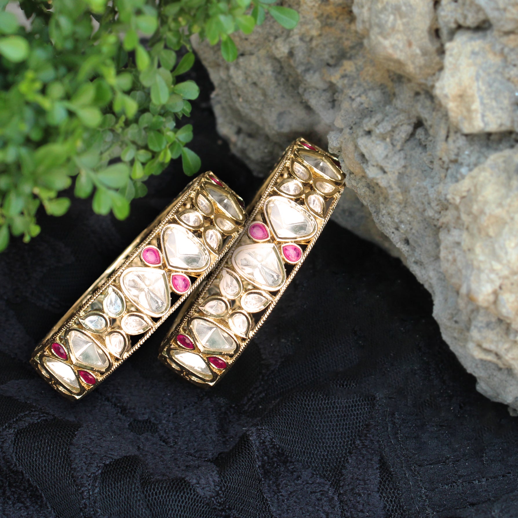 Blissful Bloom Kundan Openable Bangle - Set Of 2 Pieces