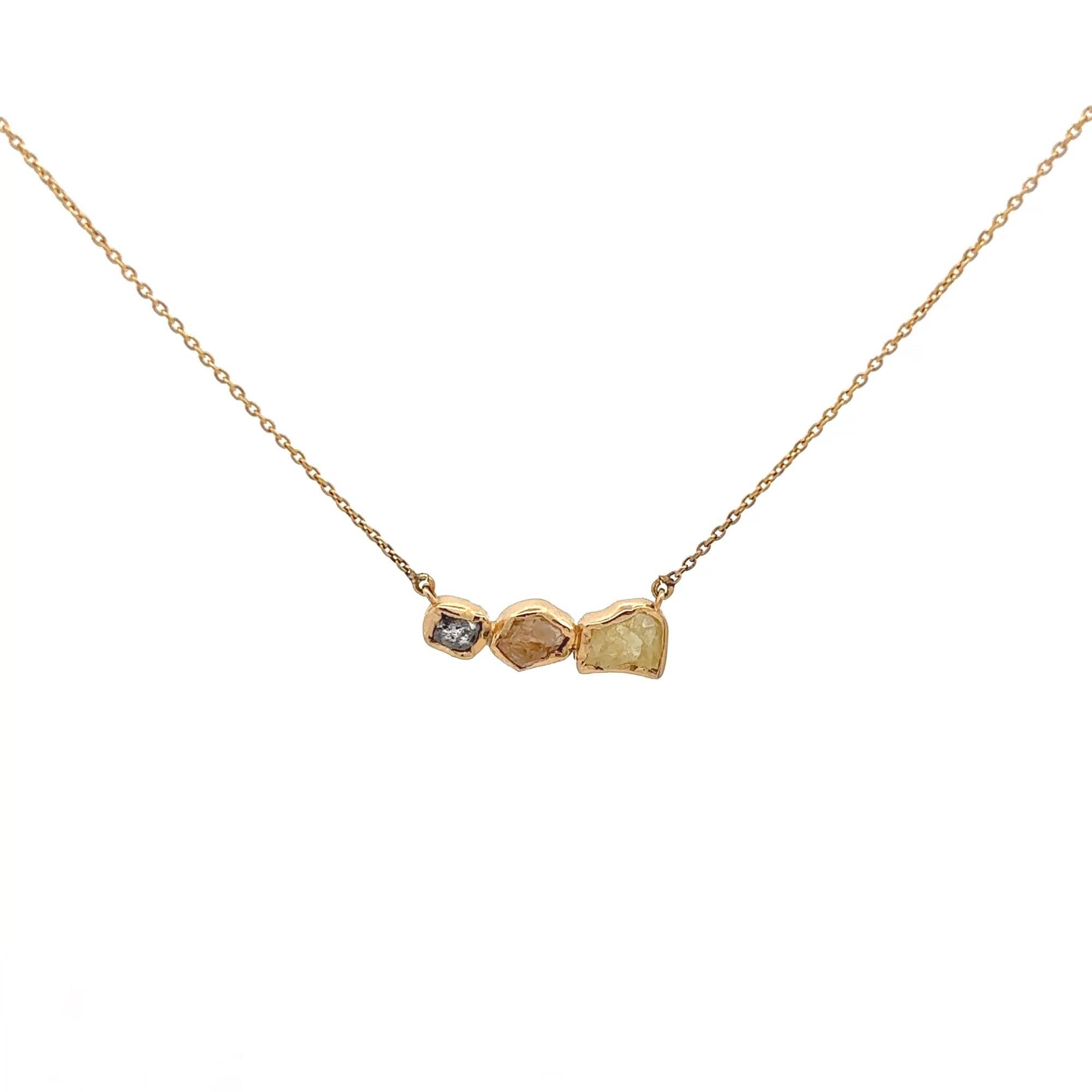 3 Color Natural Rough Diamond Bar Necklace, 14K Yellow Gold Raw Diamond Chain, Grey Brown Yellow Diamond Necklace, Layering Dainty Necklace