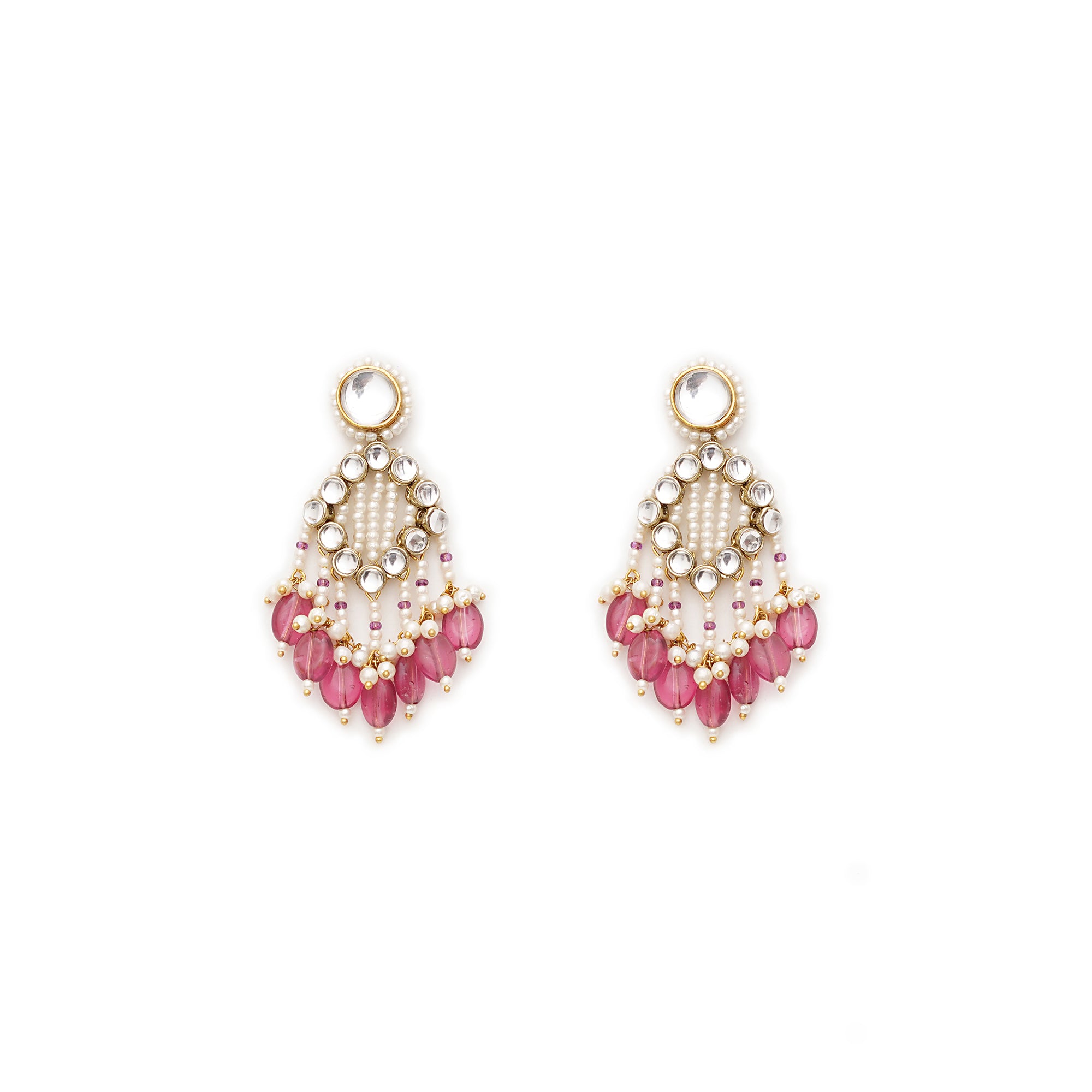 Pink Drop Kundan & Pearl Earrings