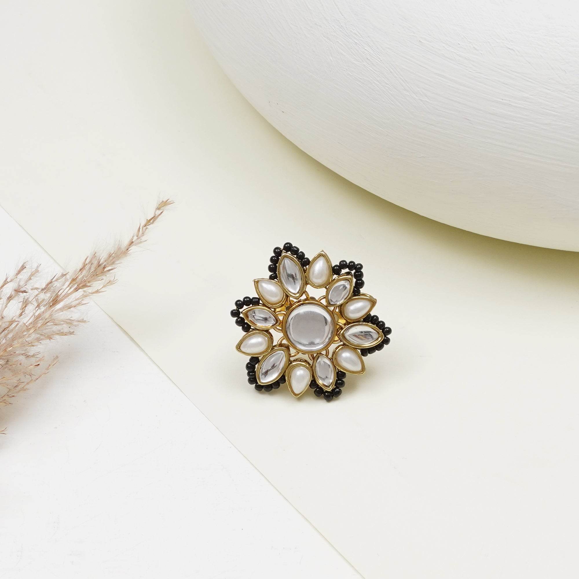 Adjustable Kundan Cocktail Ring - BeAbhika.com