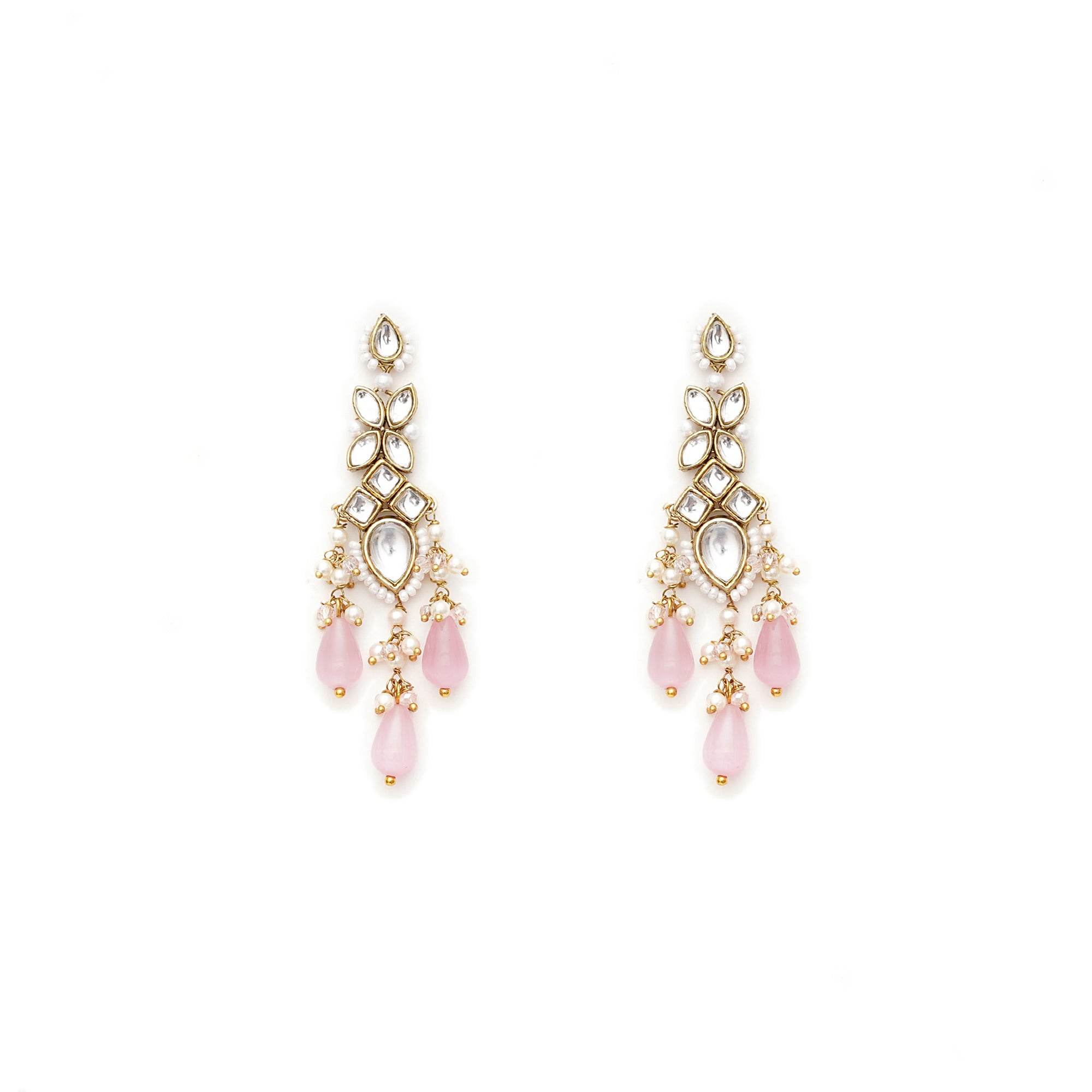 Rosé Cascade Kundan Earrings - BeAbhika.com