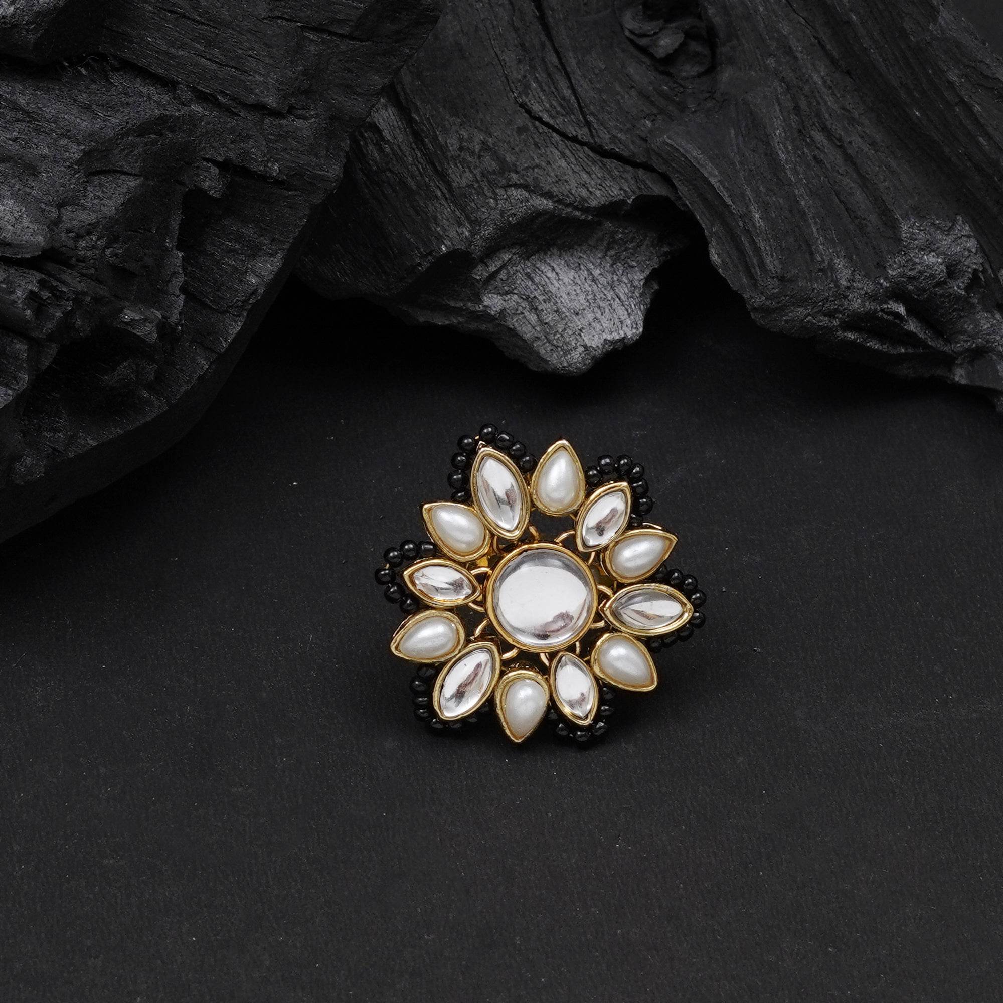 Adjustable Kundan Cocktail Ring - BeAbhika.com