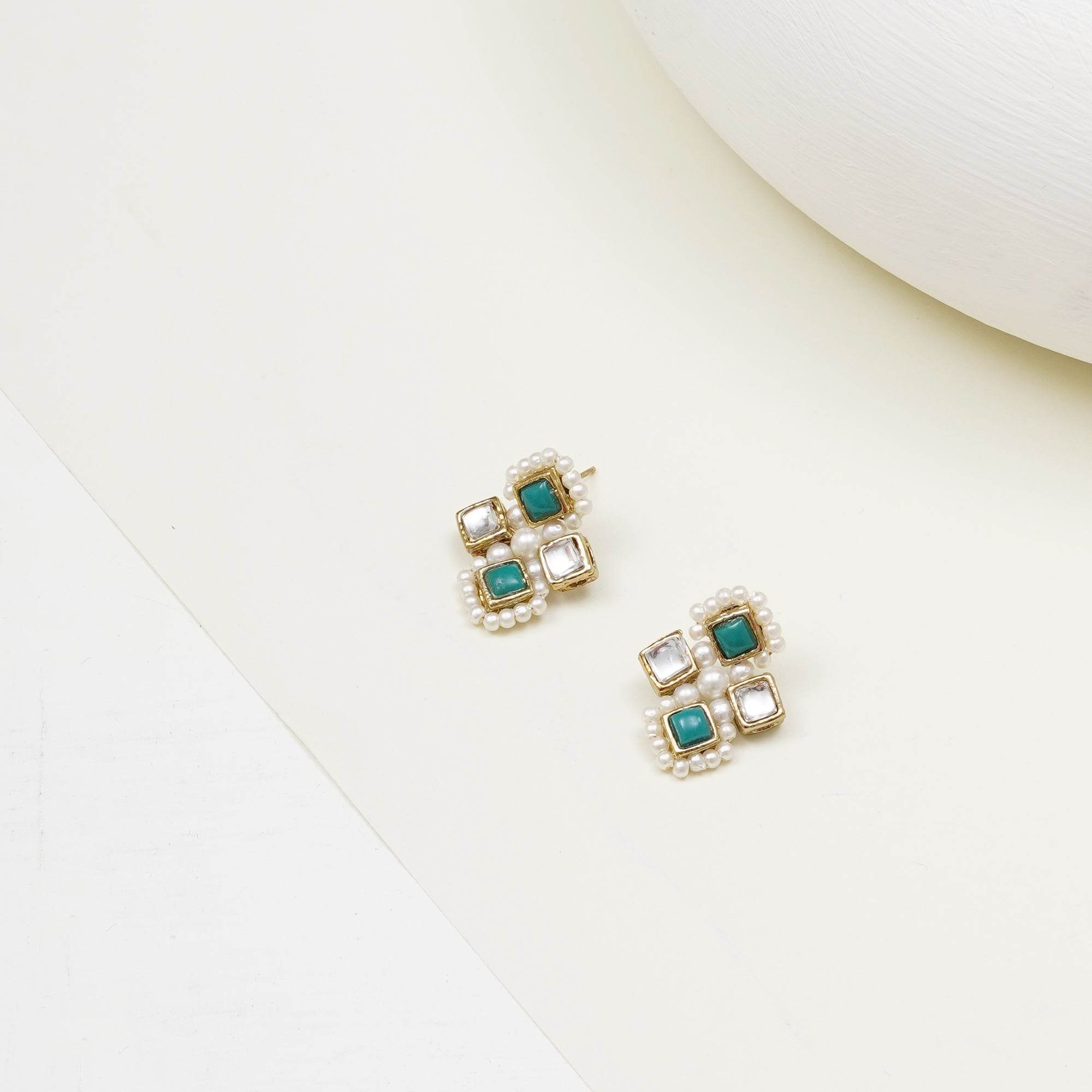 Mint Royale Pearl Studs - BeAbhika.com