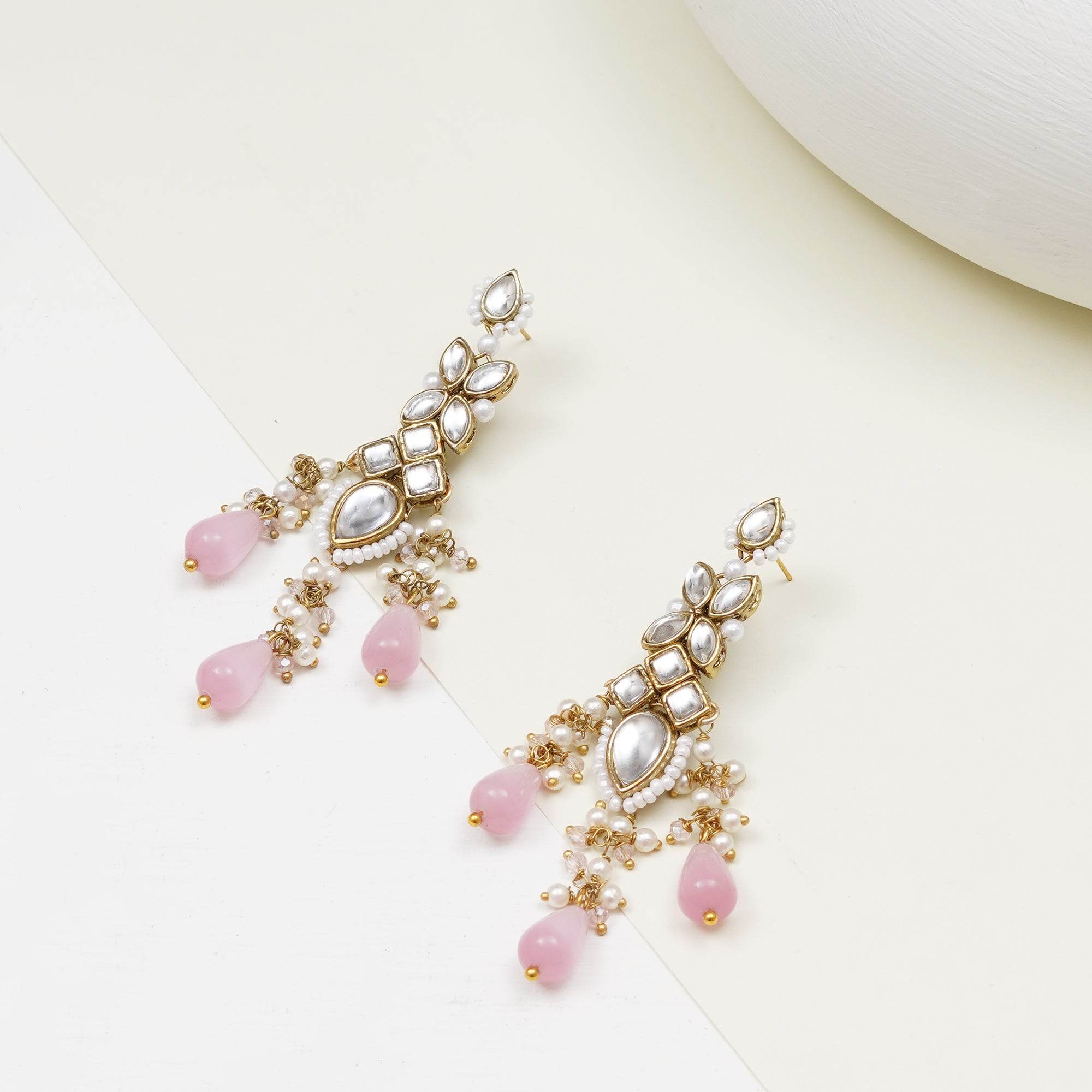 Rosé Cascade Kundan Earrings - BeAbhika.com