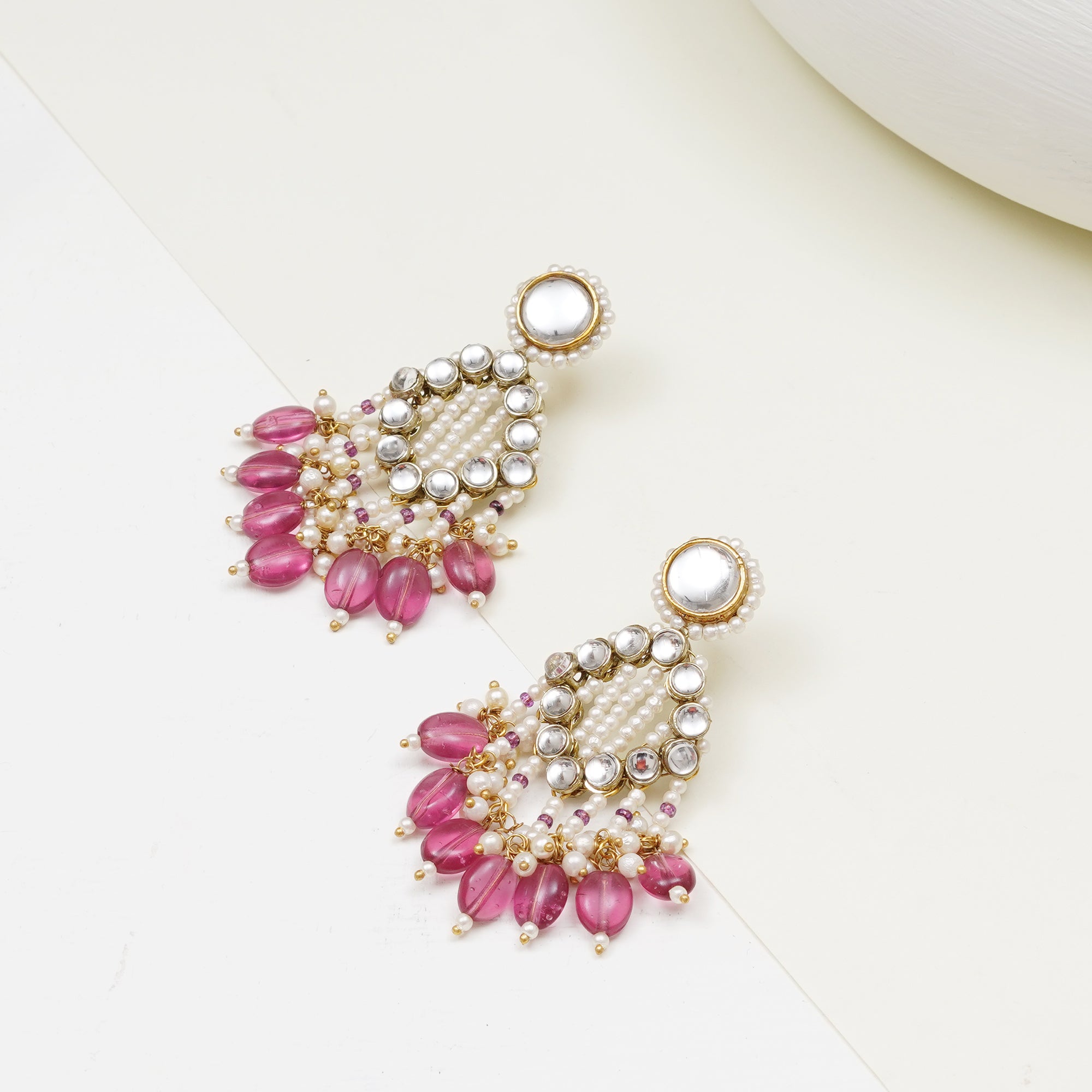 Pink Drop Kundan & Pearl Earrings