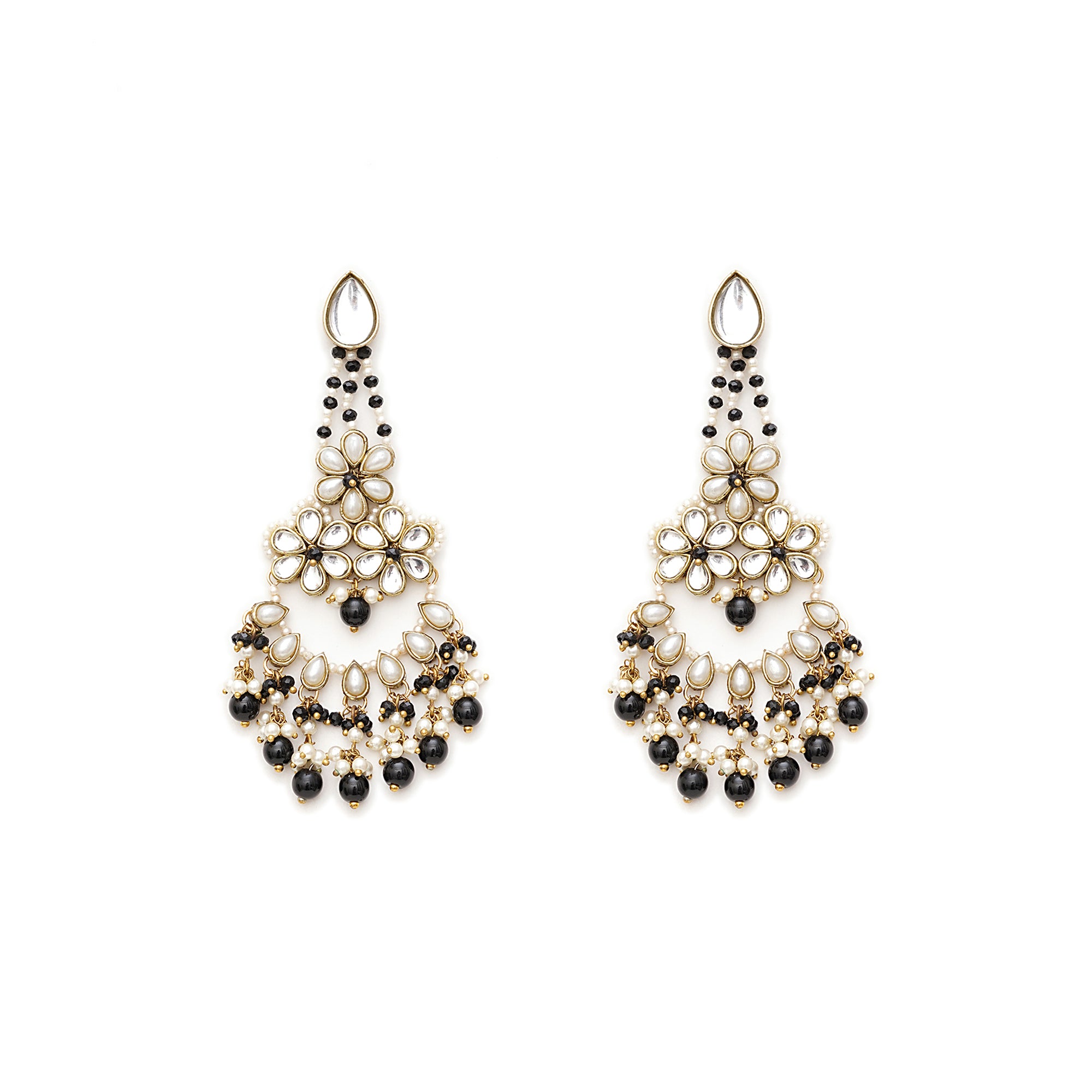 Black Beaded Kundan Chandbali Earrings