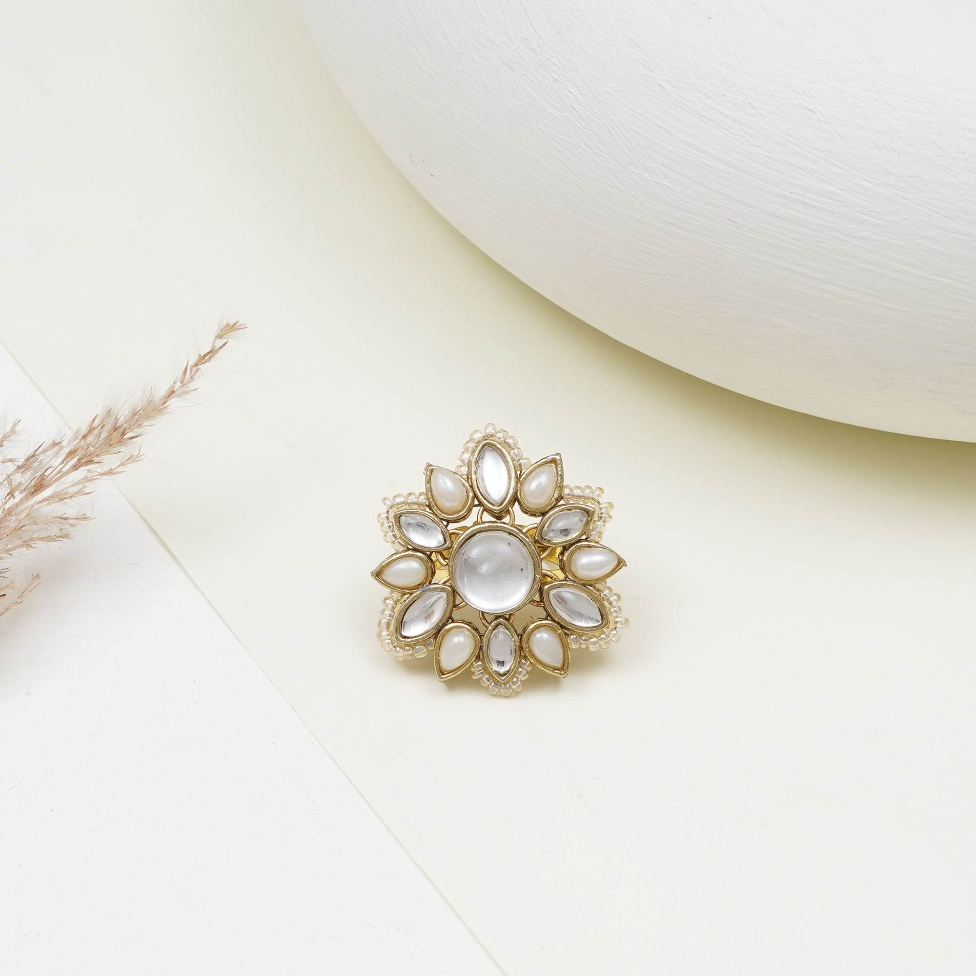 Adjustable Kundan Cocktail Ring - BeAbhika.com