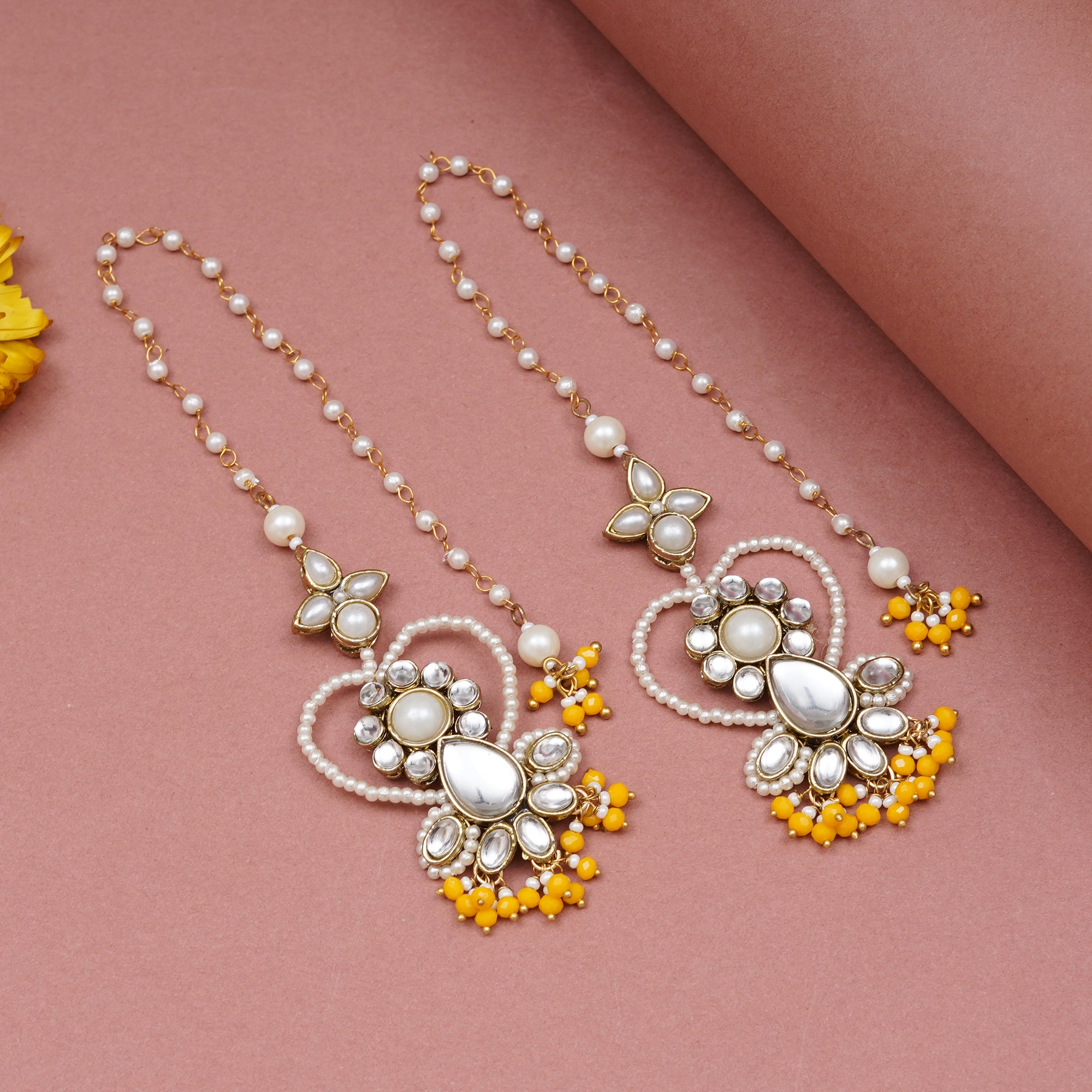 Heart Shaped Beaded Kanauti Earrings