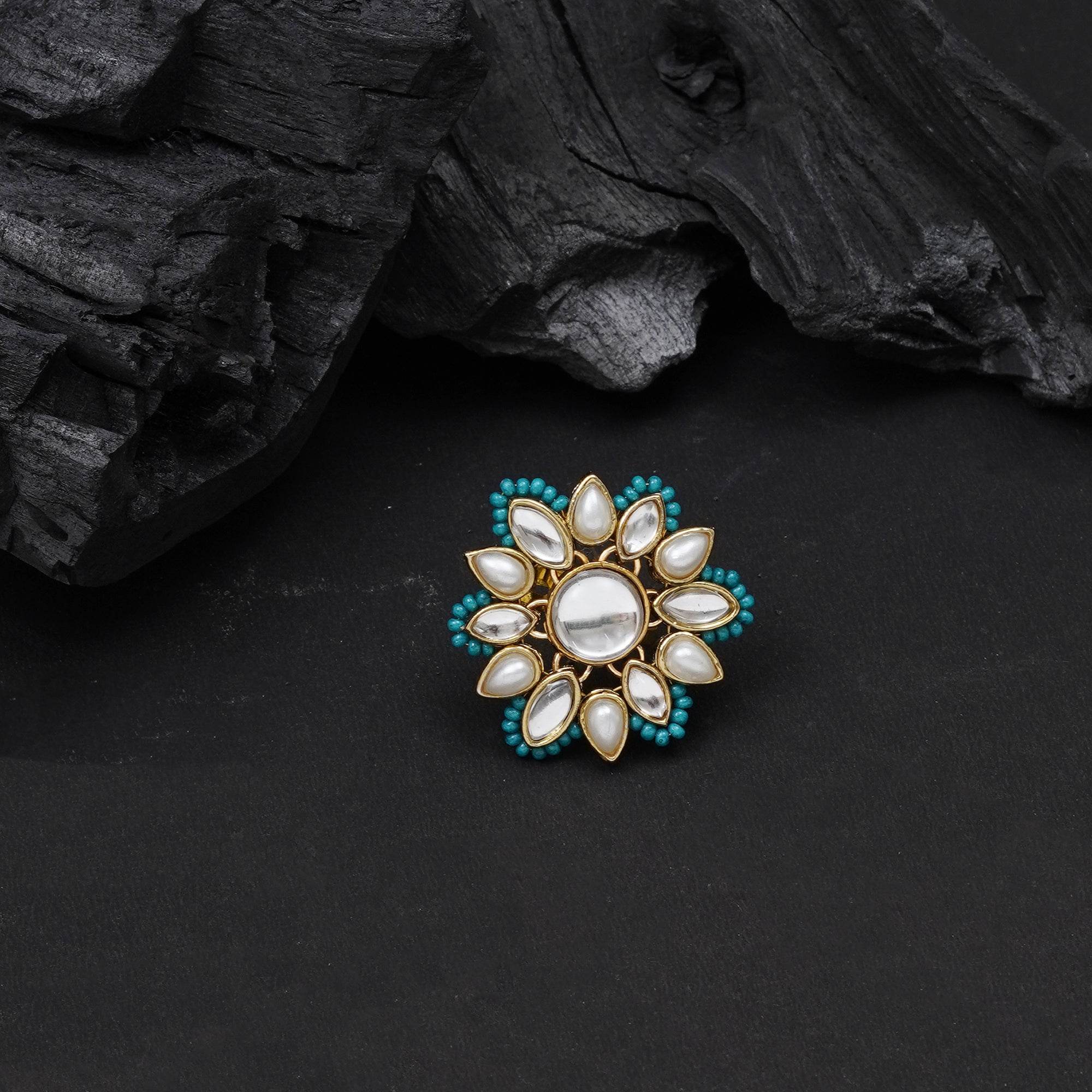 Adjustable Kundan Cocktail Ring - BeAbhika.com