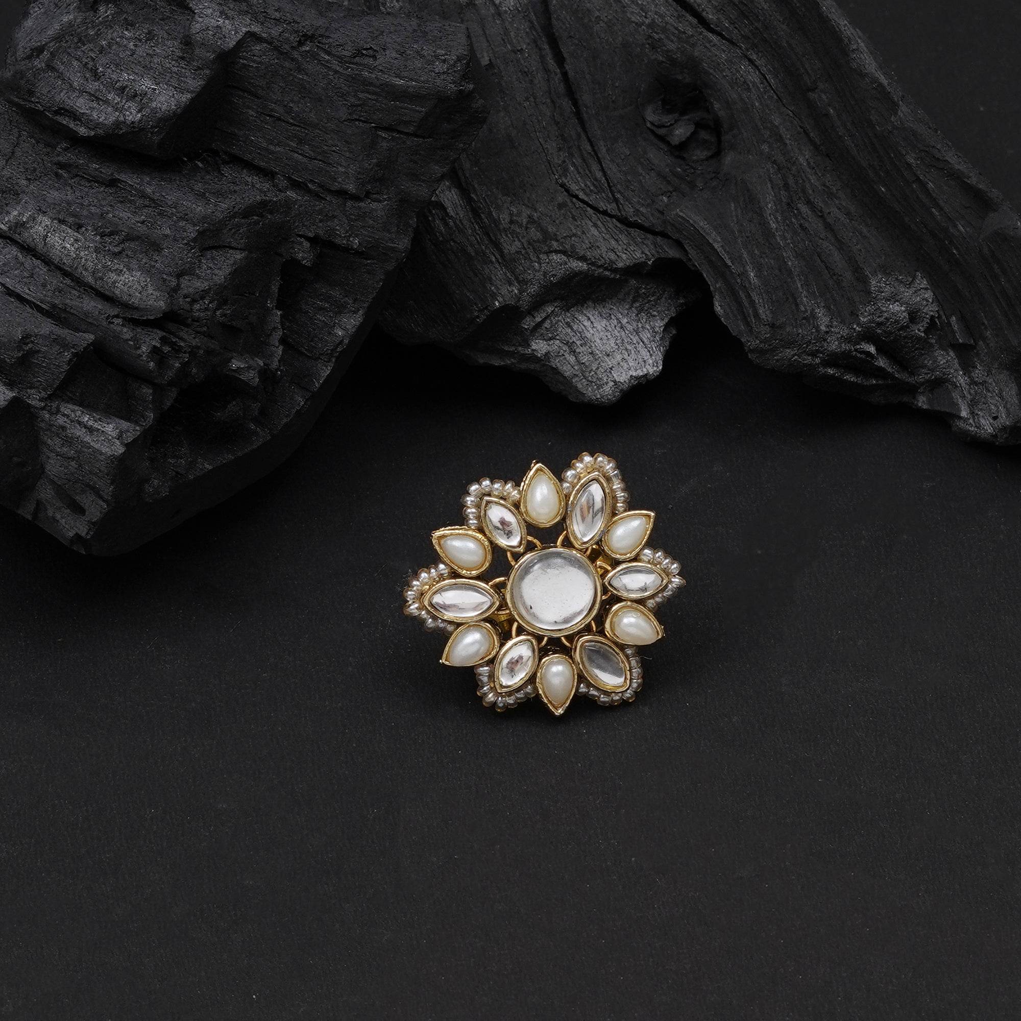 Adjustable Kundan Cocktail Ring - BeAbhika.com