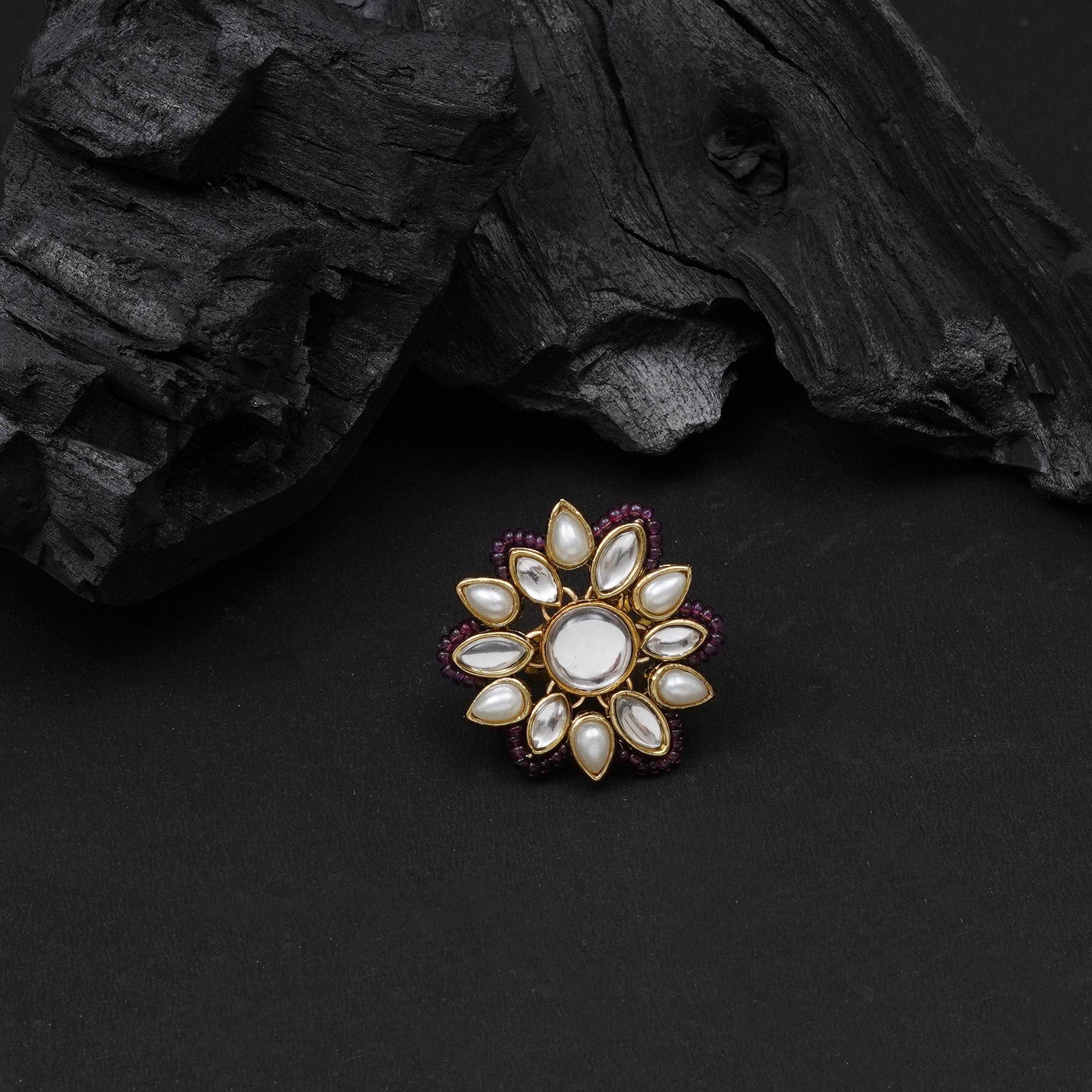 Adjustable Kundan Cocktail Ring - BeAbhika.com