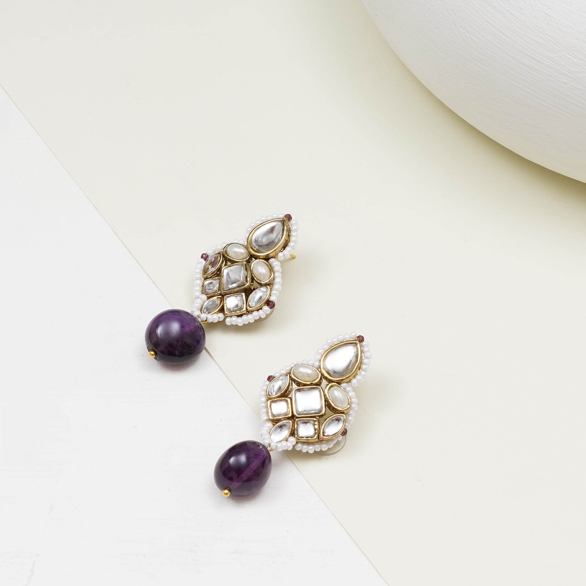 Regal Kundan & Pearl Drop Pink Earrings - BeAbhika.com