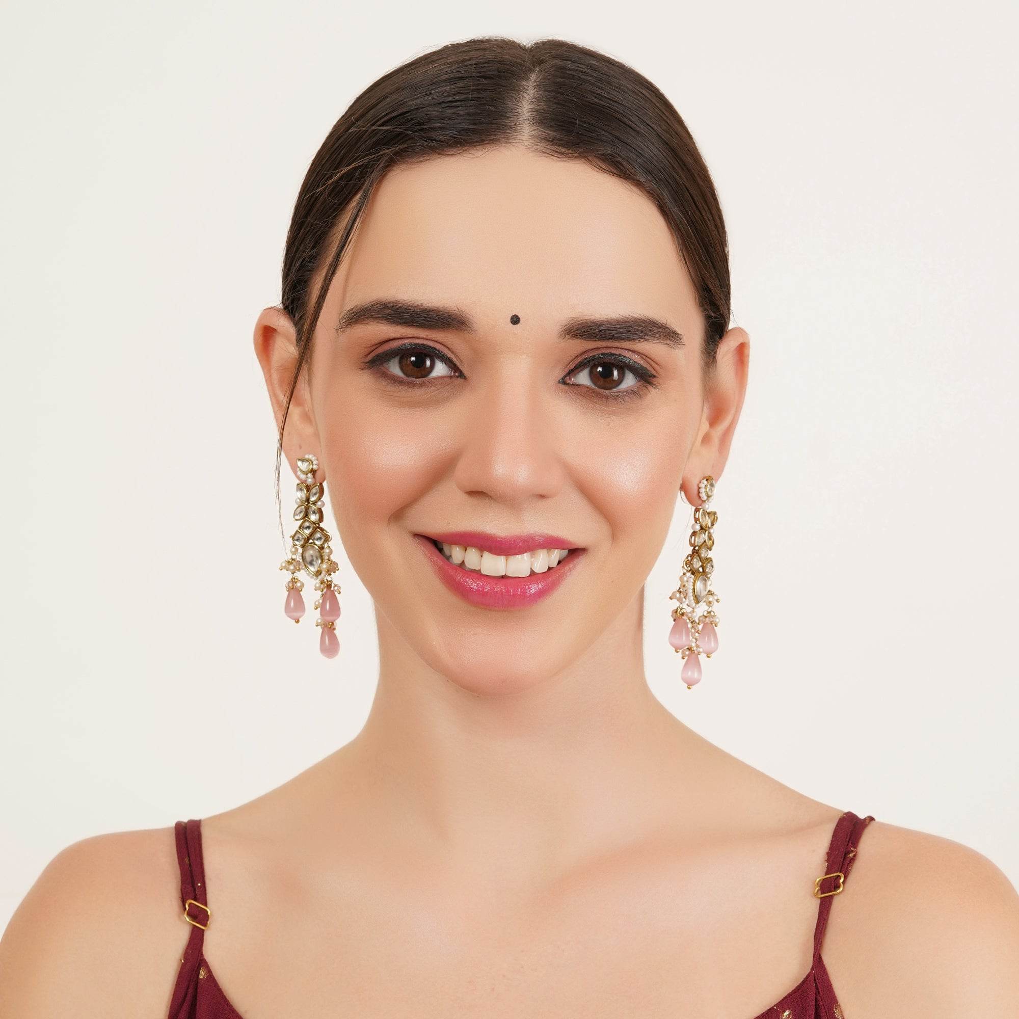 Rosé Cascade Kundan Earrings - BeAbhika.com