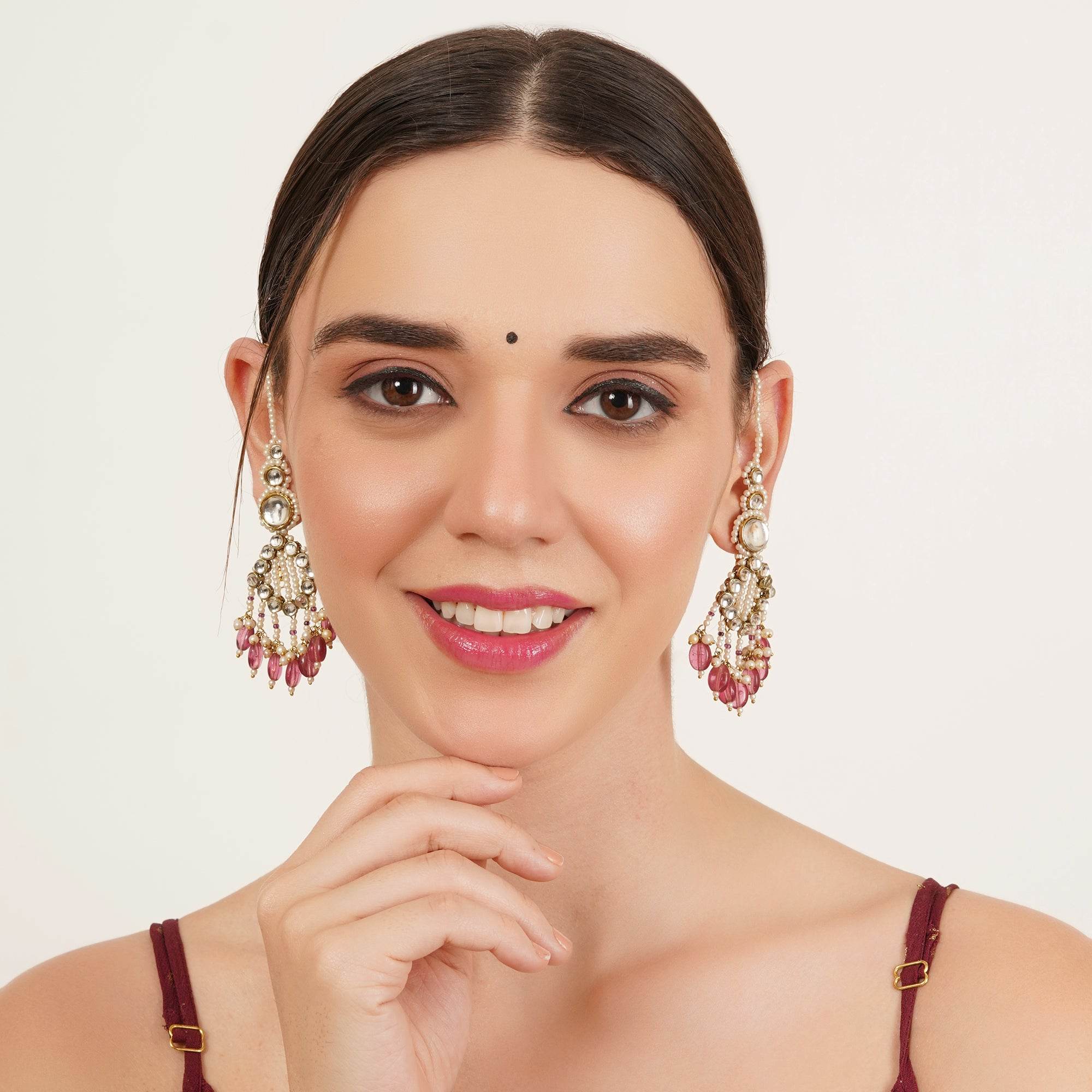 Gulabi Drape Ear Chain Earrings - BeAbhika.com