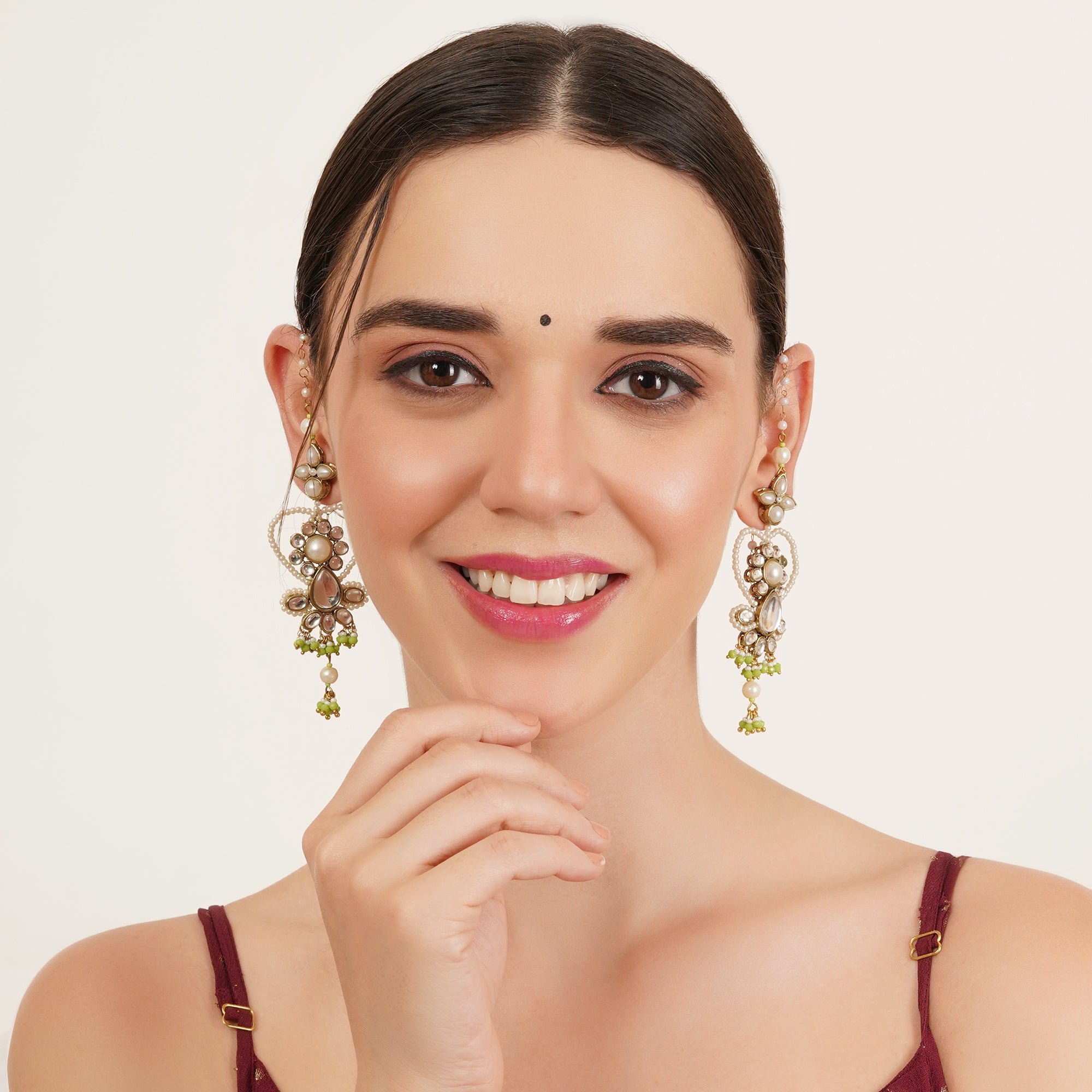Heart Shaped Beaded Kanauti Earrings