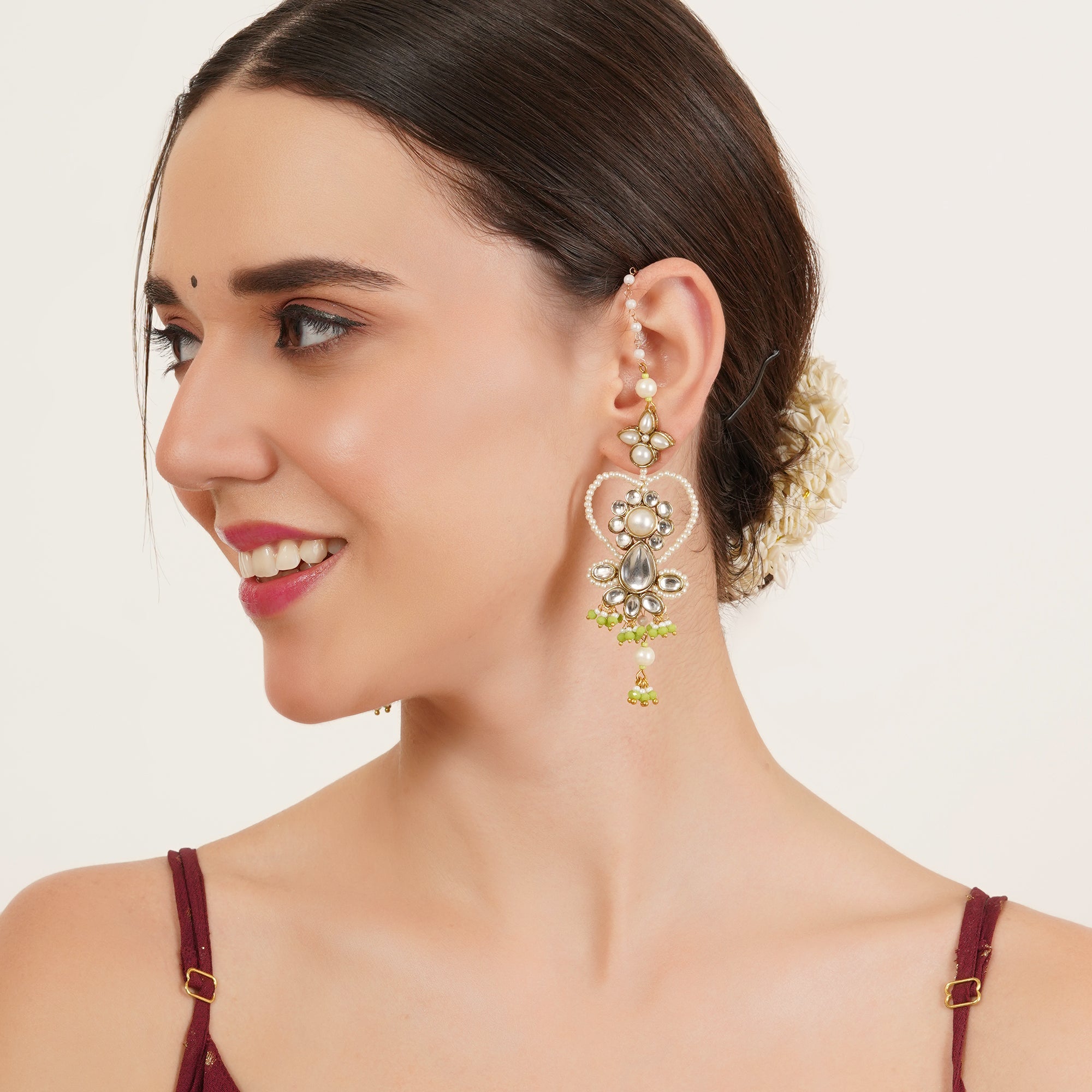Heart Shaped Beaded Kanauti Earrings