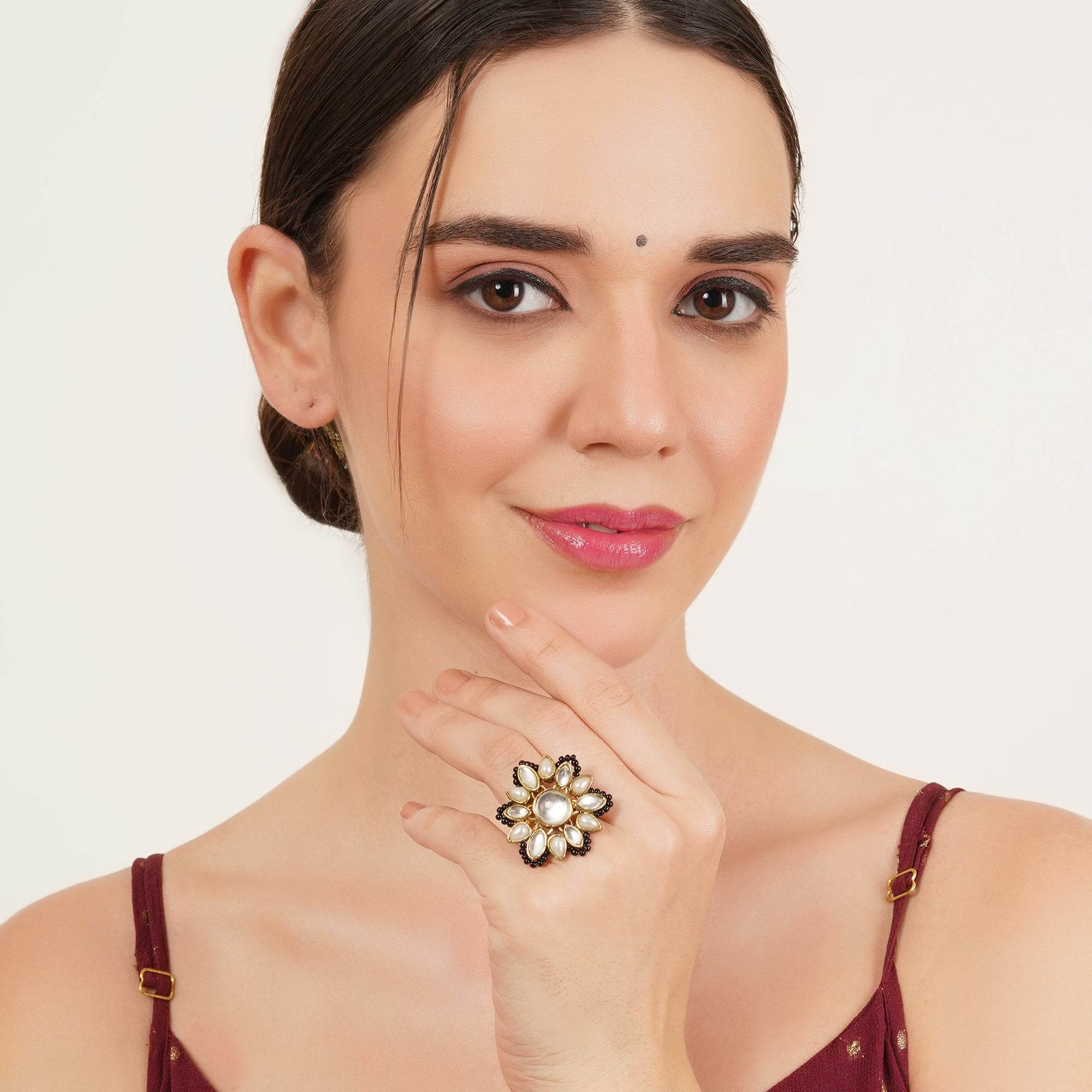 Adjustable Kundan Cocktail Ring - BeAbhika.com