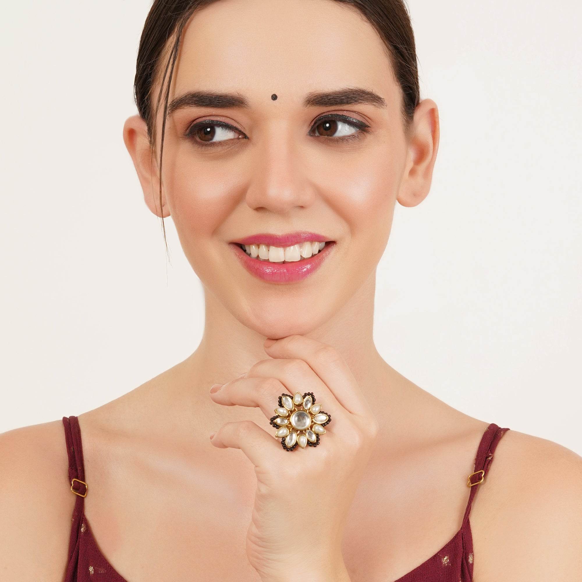 Adjustable Kundan Cocktail Ring - BeAbhika.com