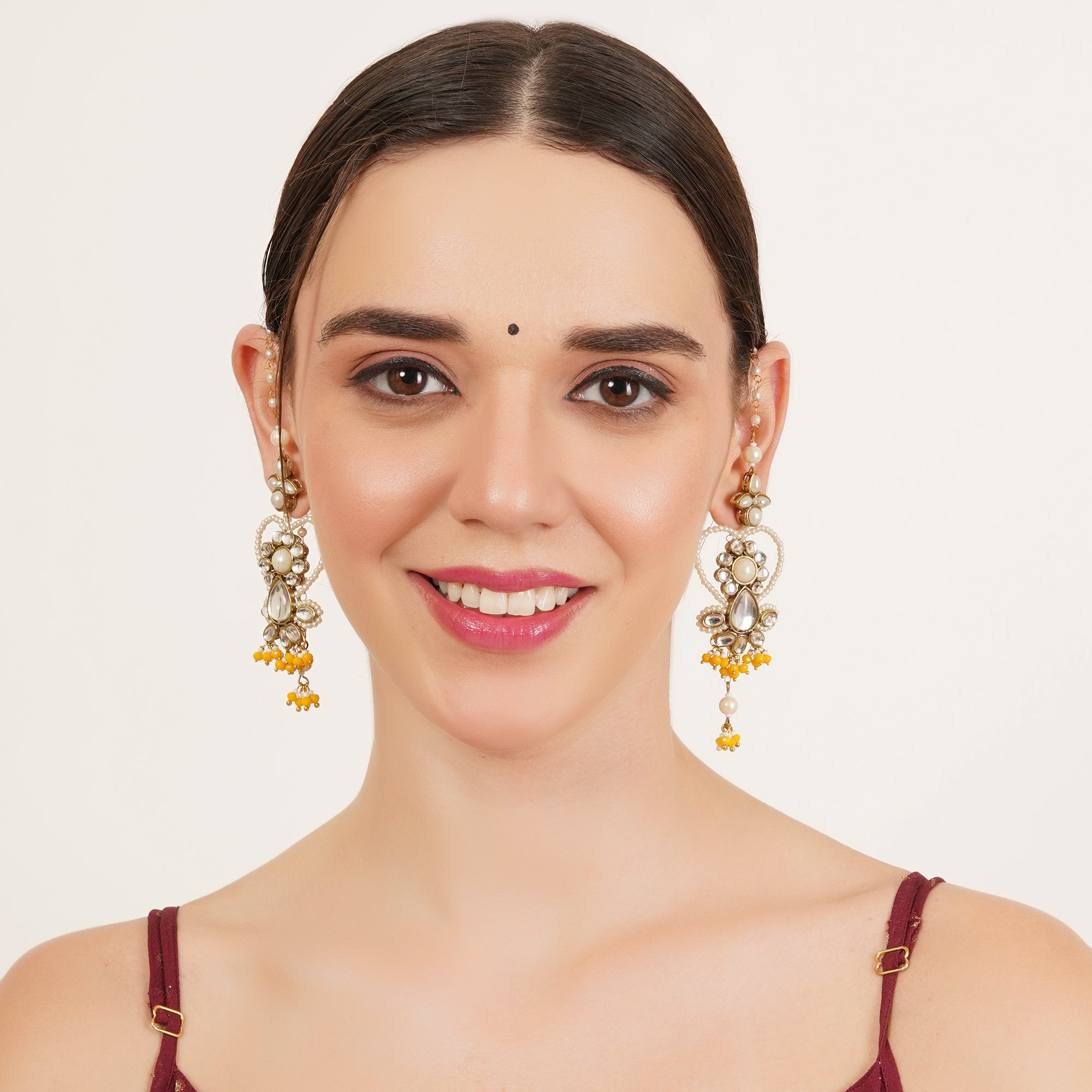 Heart Shaped Beaded Kanauti Earrings