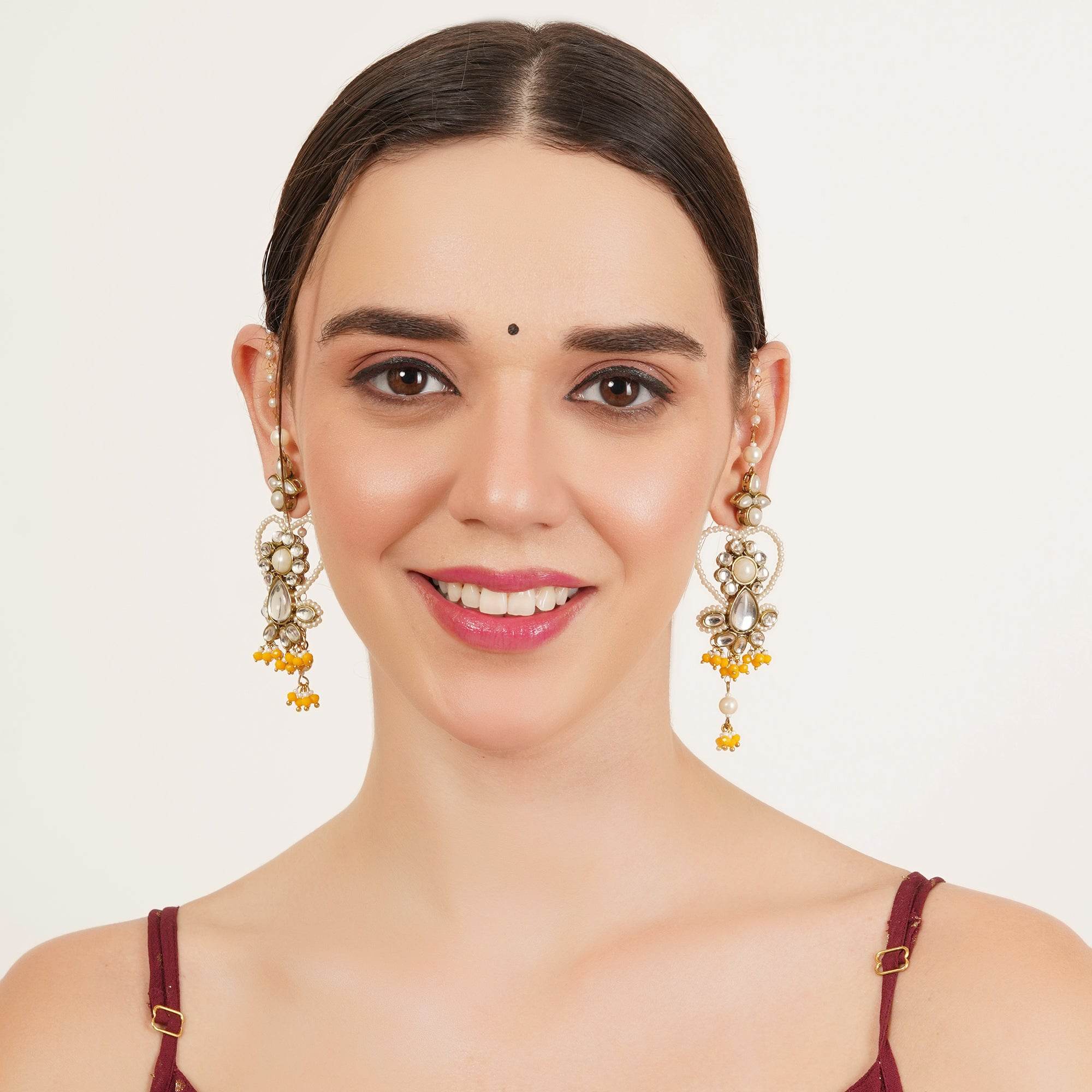 Heart Shaped Beaded Kanauti Earrings - BeAbhika.com