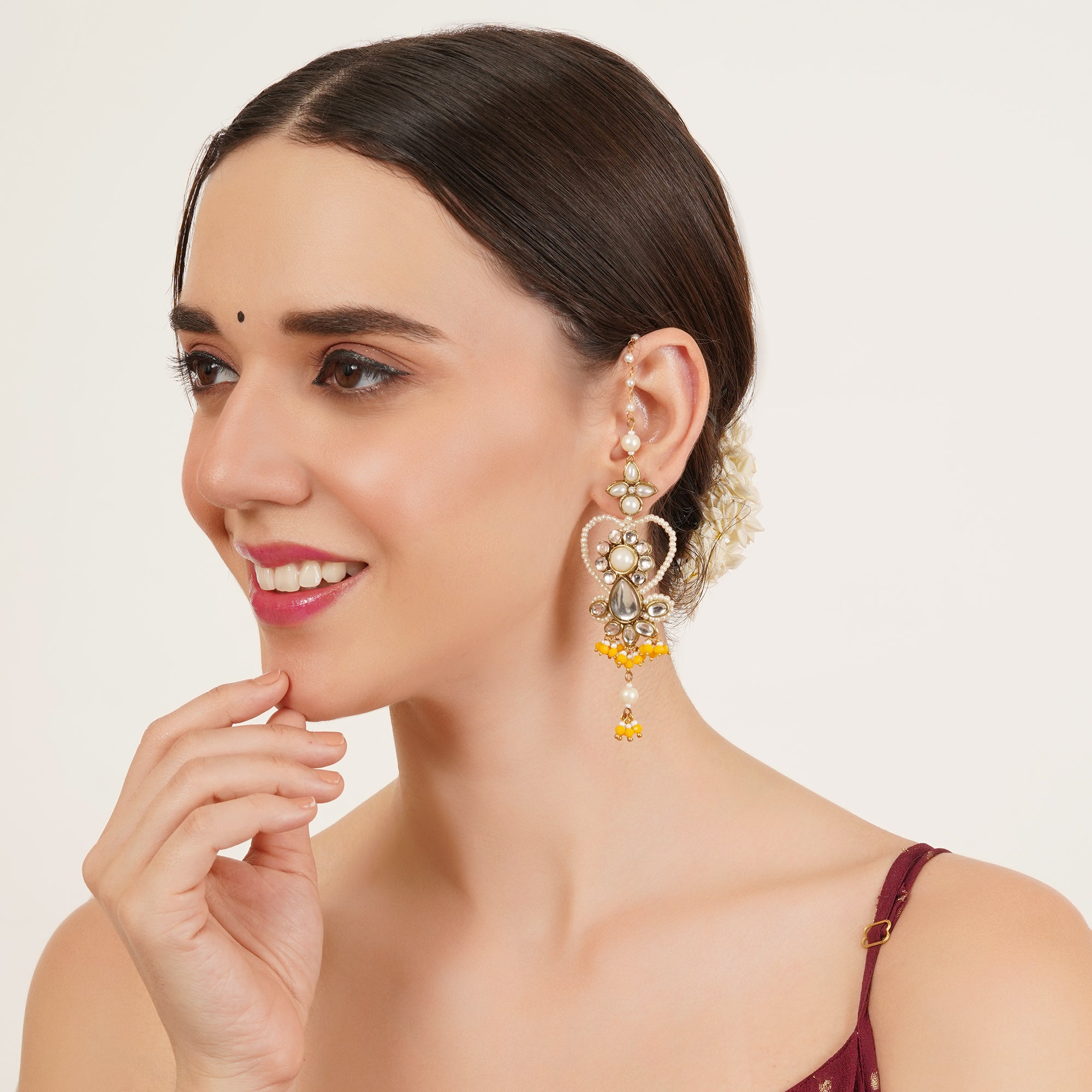 Heart Shaped Beaded Kanauti Earrings