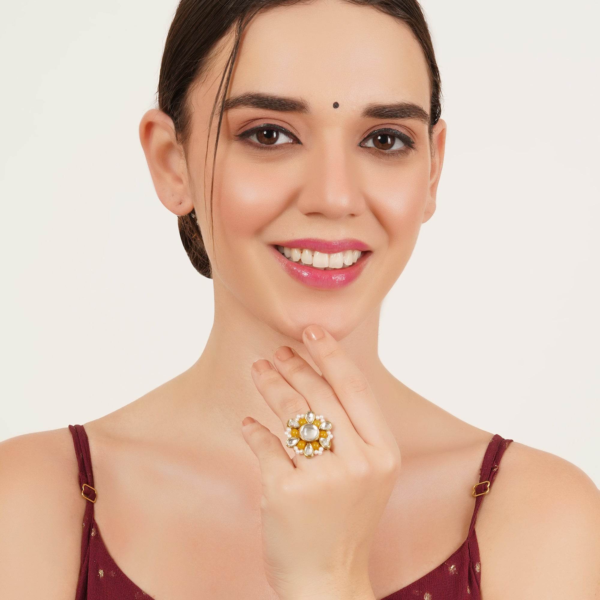 Beaded Bloom Adjustable Ring - BeAbhika.com