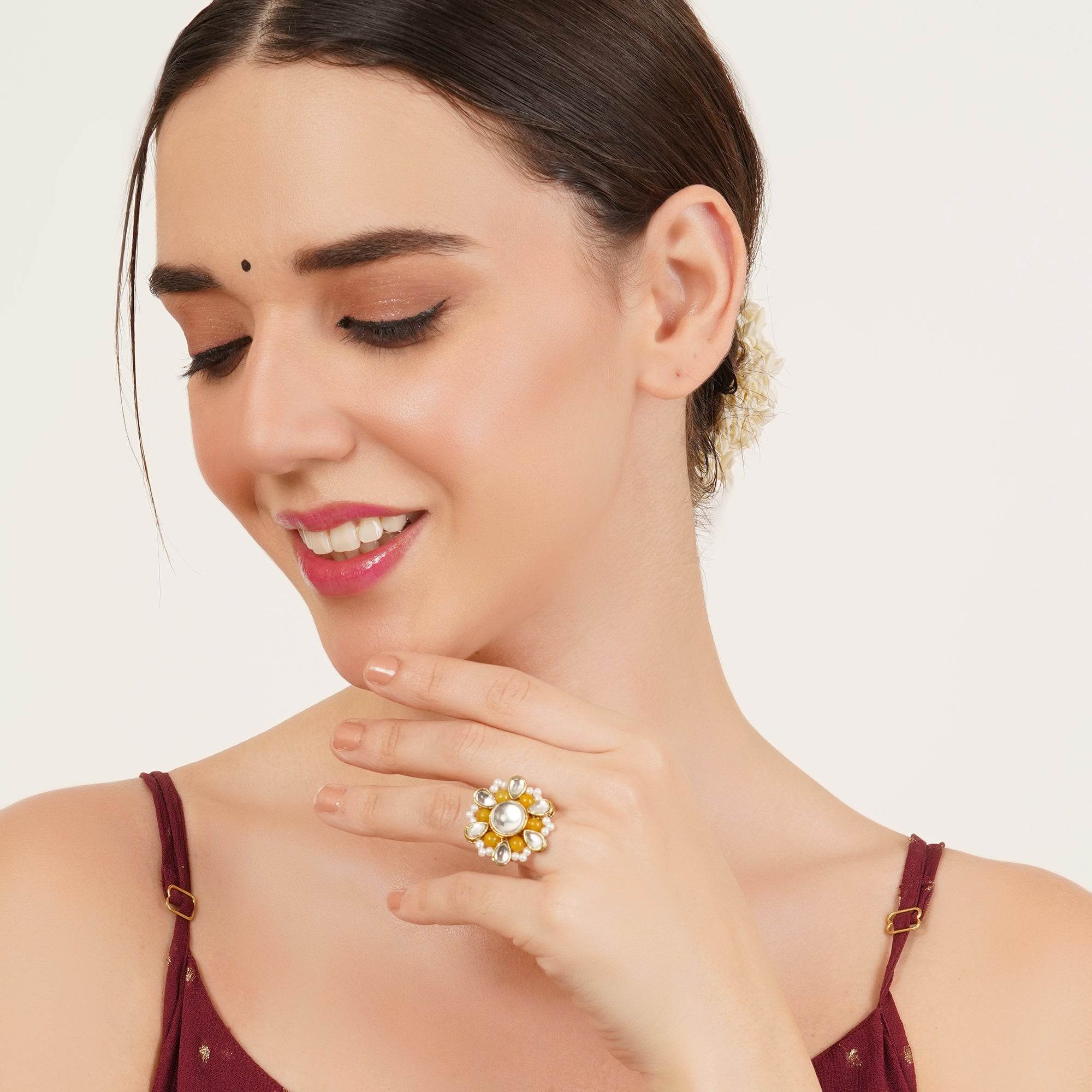 Beaded Bloom Adjustable Ring - BeAbhika.com
