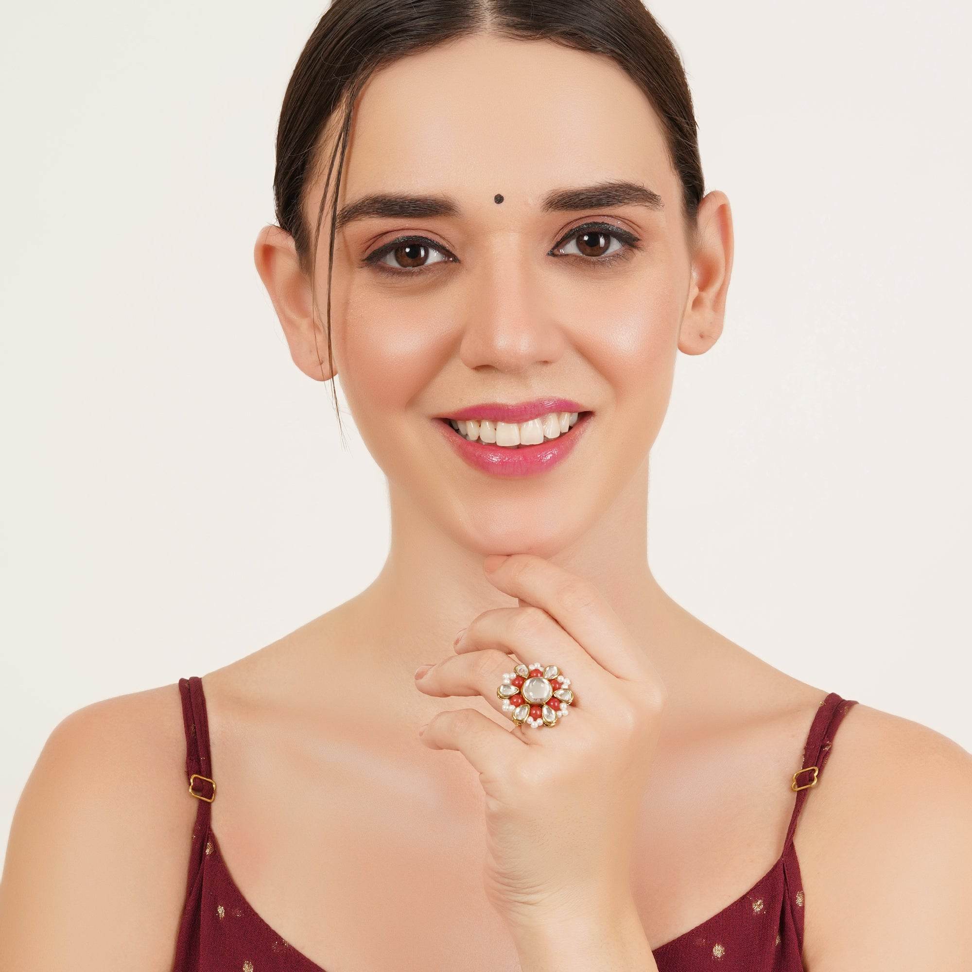 Beaded Bloom Adjustable Ring - BeAbhika.com