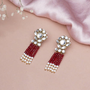 Ada — Maroon Beaded Necklace Set with Teardrop Kundan Pendant