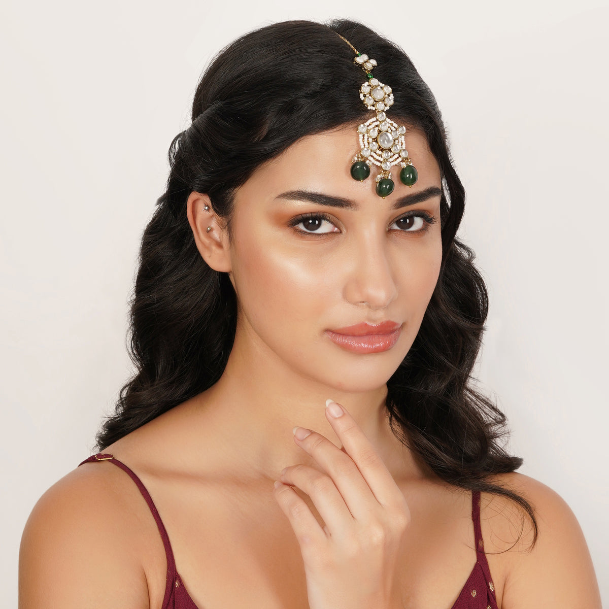 Rajsi — Bridal Kundan Maangtikka with Green Drops