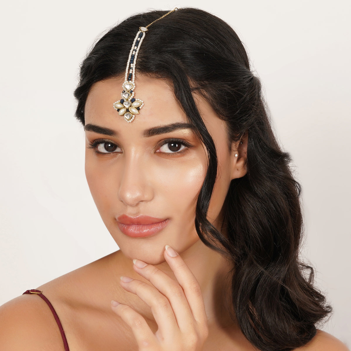 Nazakat — Pearl-Strand Maangtikka with Floral Details