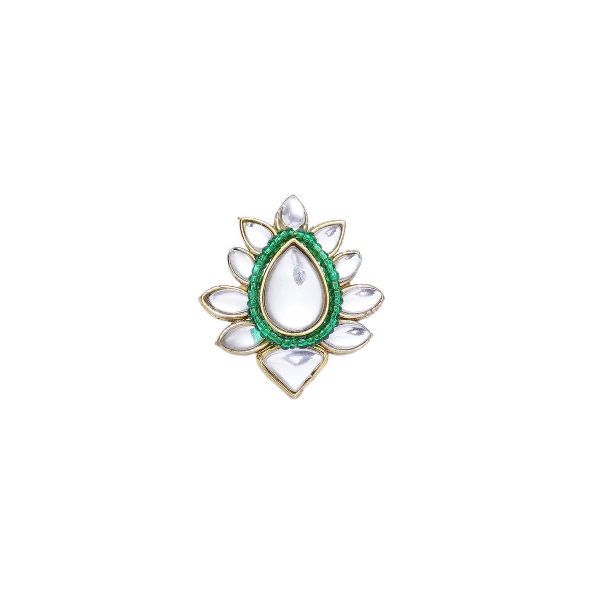 Bahaar — Floral Kundan Ring with Green Accents