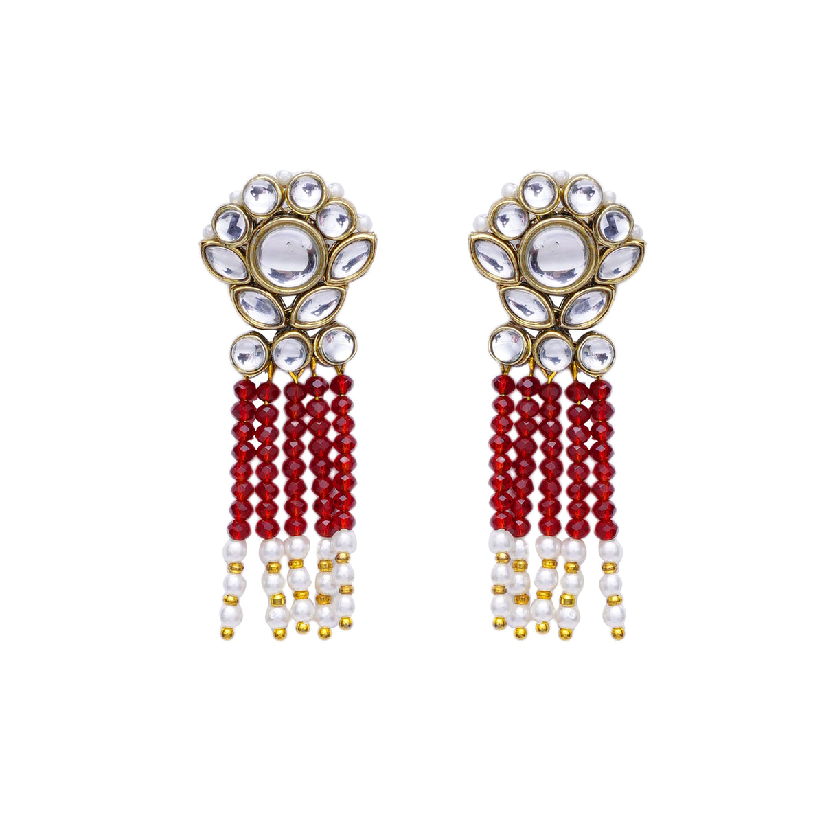 Ada — Maroon Beaded Earrings with Pearl Fringe
