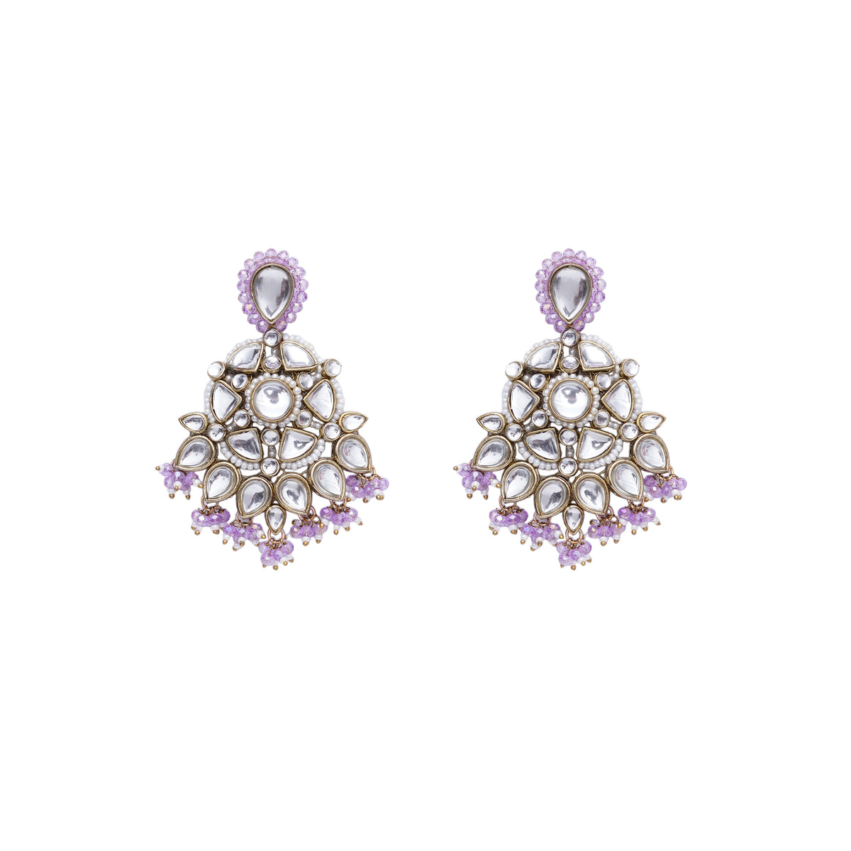 Sahaj — Floral Kundan Earrings with Purple Drops