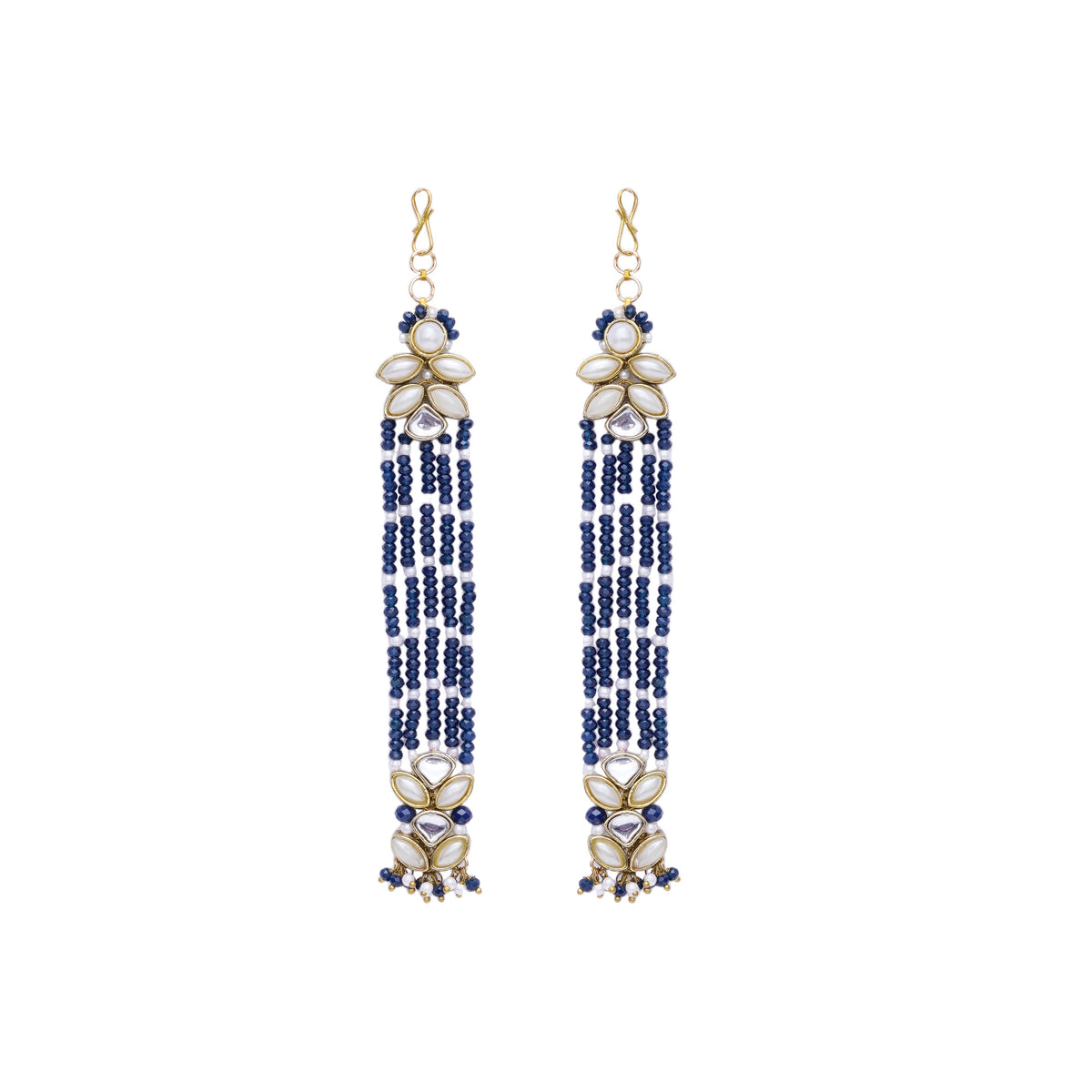 Nazakat — Navy Blue Beaded Earrings with Floral Details