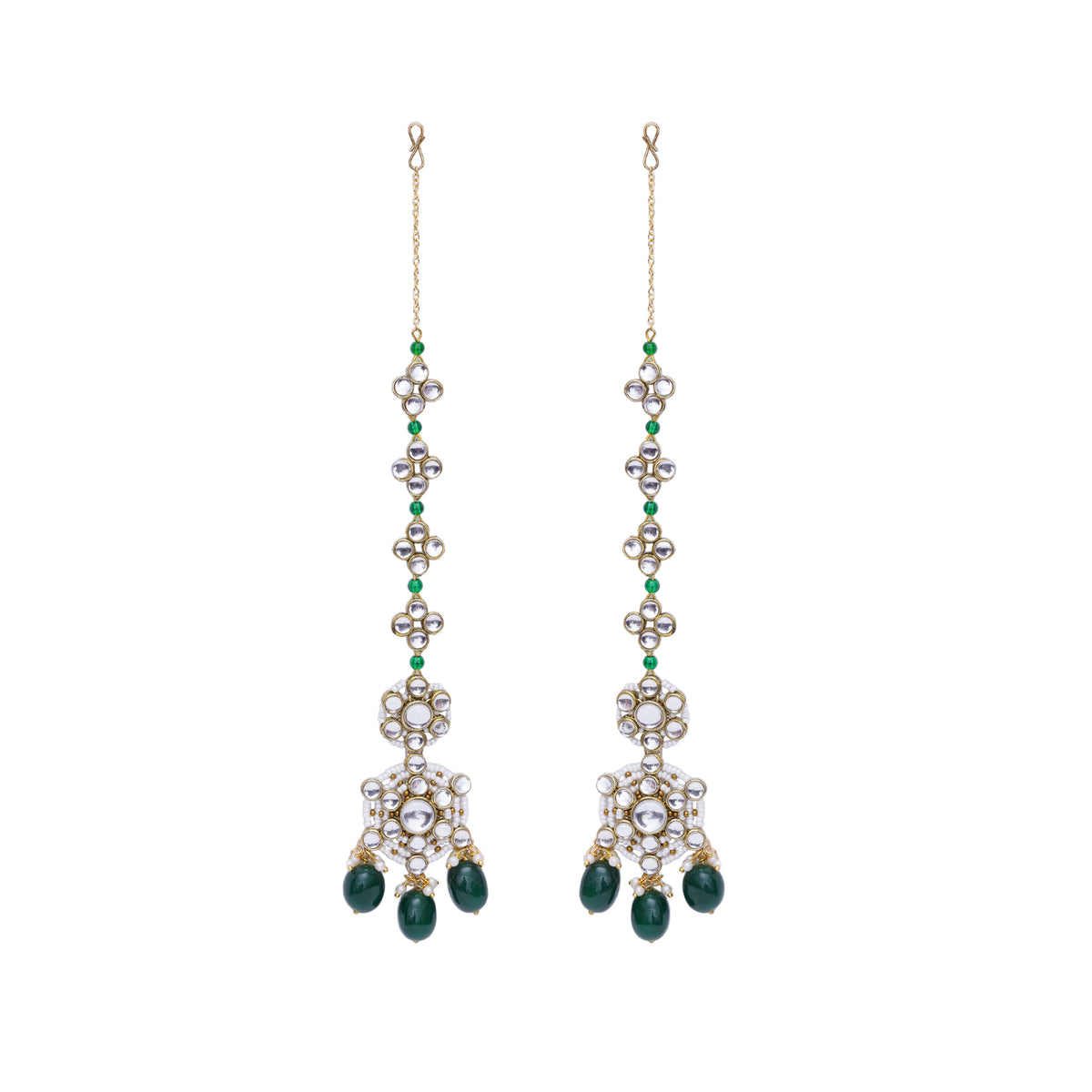 Rajsi — Bridal Floral Kundan Earrings with Green Drops