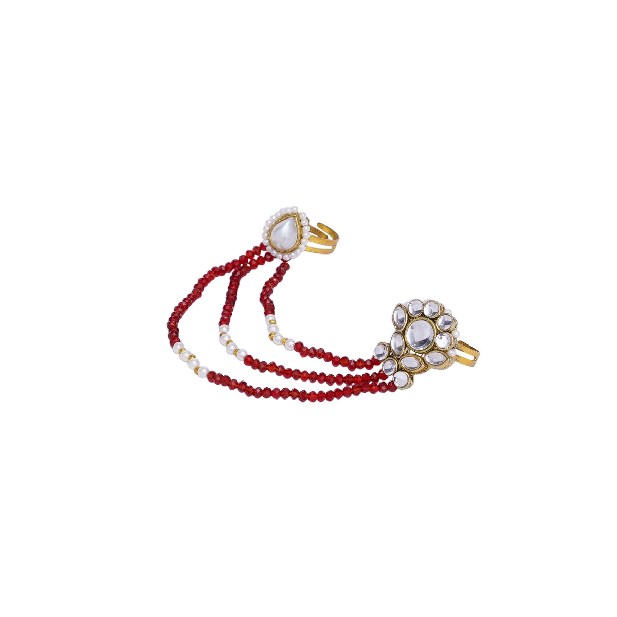 Ada — Maroon Beaded two finger ring with Kundan Details