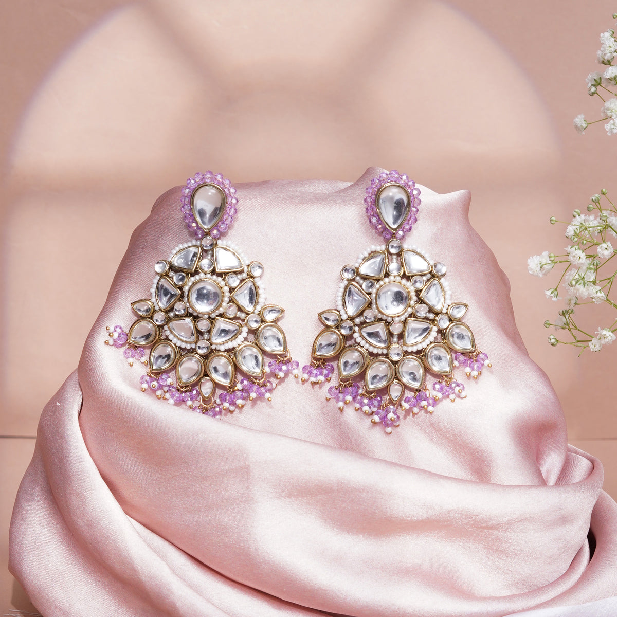 Sahaj — Floral Kundan Earrings with Purple Drops