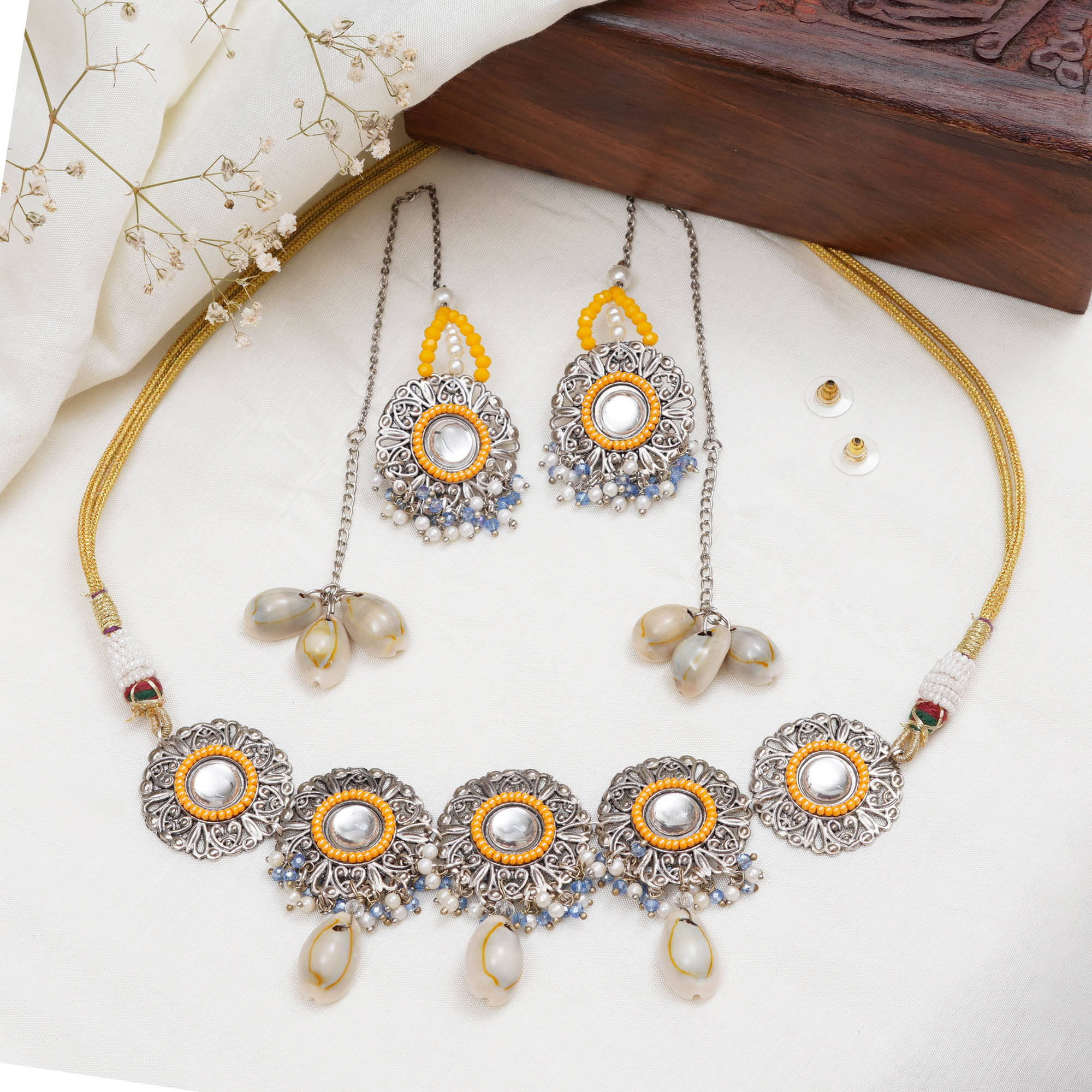 Oxidized necklaces with matching earrings perfect for dandia night designer navratri jewelry colorful necklaces