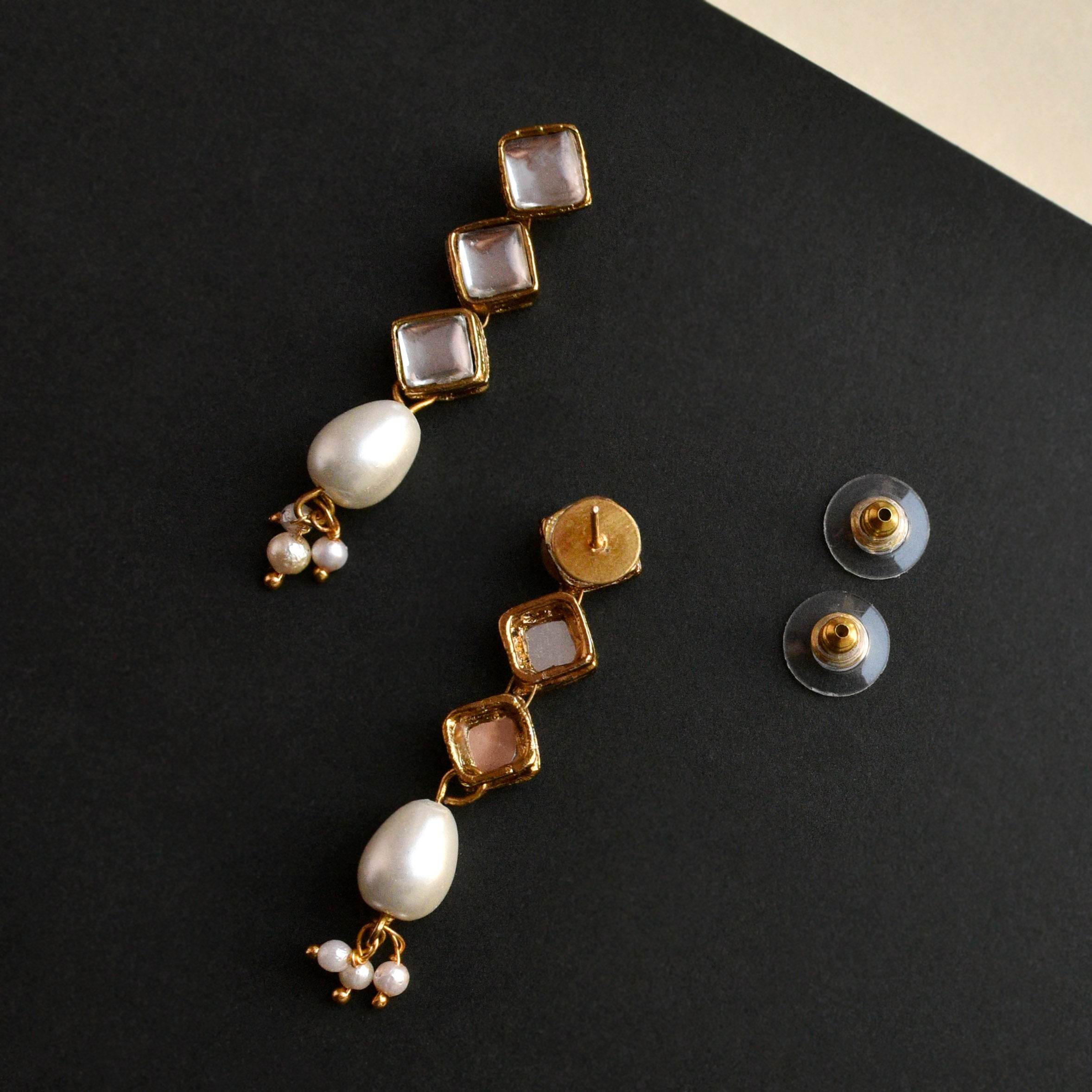 Kundan choker set in gold-tone with matching earrings and long bridal necklace, perfect for wedding functions , festive and bridal wear