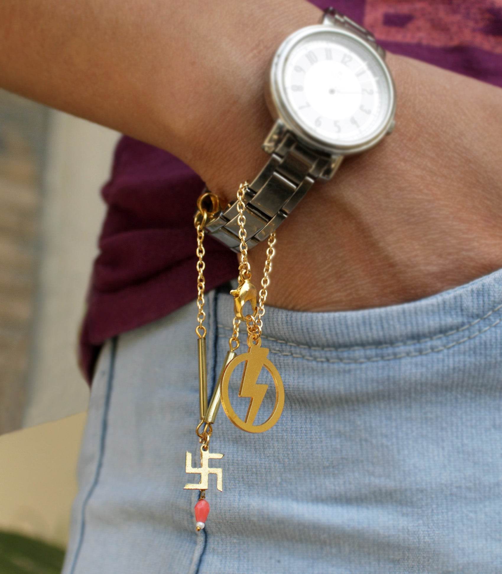 Laser cut mild steel with high gloss lacquer golden plating watch charms accessories